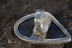 Sterling Silver Adjustable Ring Band, Large Tooth-Shaped Blue Labradorite, Size 5-12 US, Unisex, Spiritual Protection & Transformation