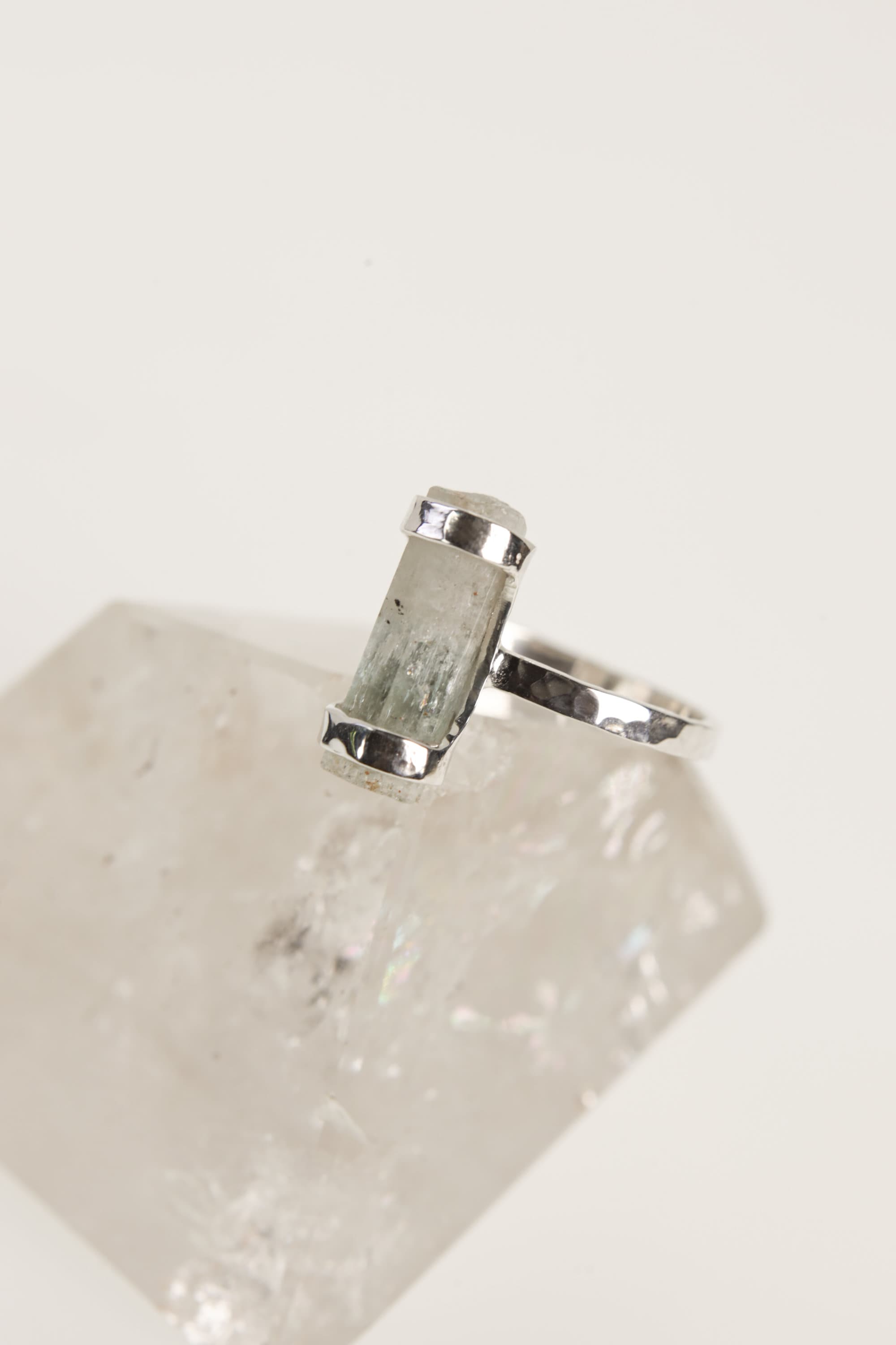 Ocean's Whisper Raw Aquamarine Ring -Hammered & Shiny Finish - Sterling Silver Ring - Size 6 1/2 US