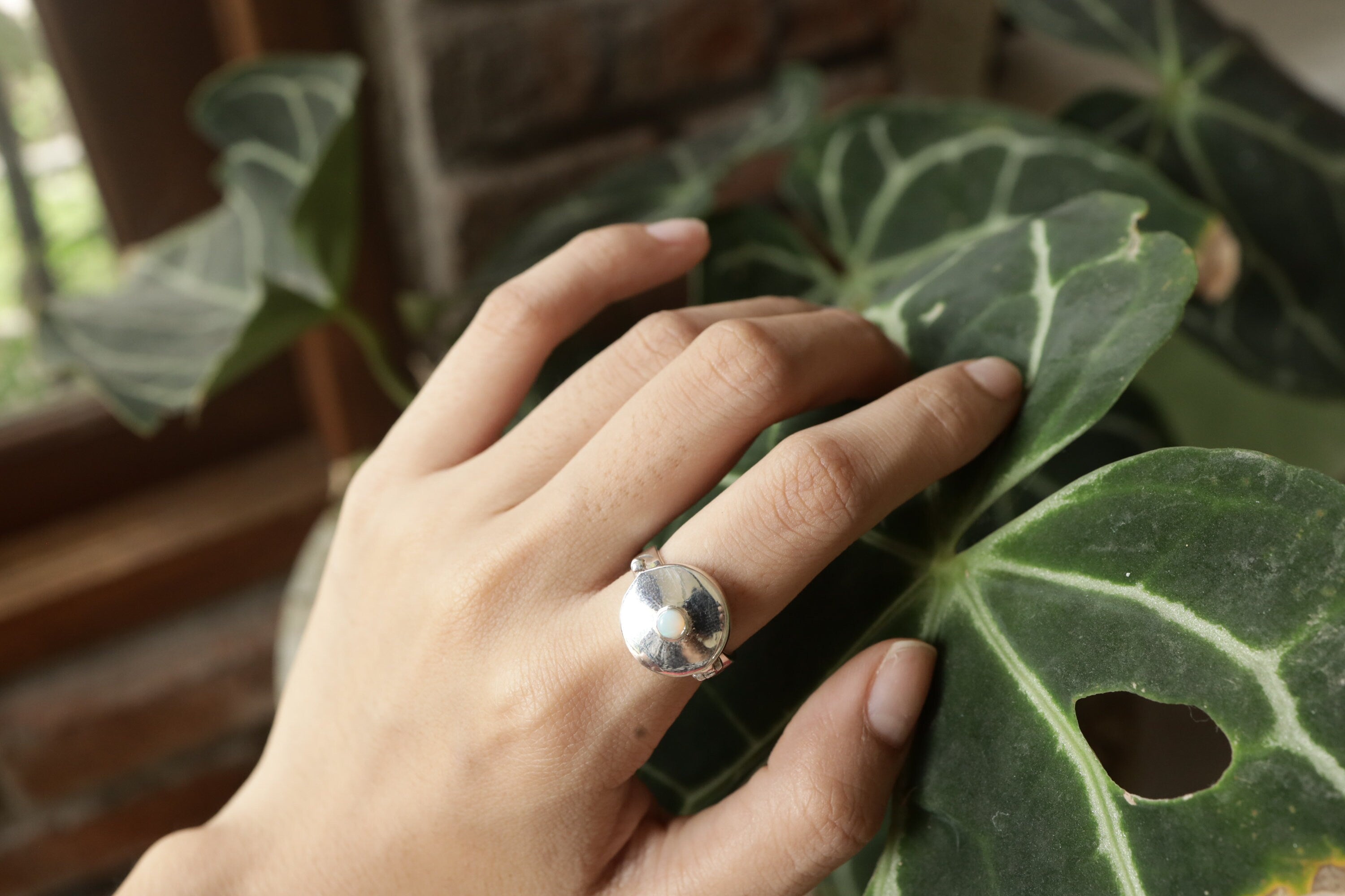 Treasure Box / Stash - High Polish Texture Sterling Silver Capsule Ring - Solid Australian Lightning Ridge Opal