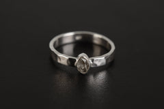 Gorgeous Petite Herkimer Diamond Ring, Sterling Silver, Flat Hammer Textured Shiny Finish Stack Band, Size 5-9 US, Clarity & Energy