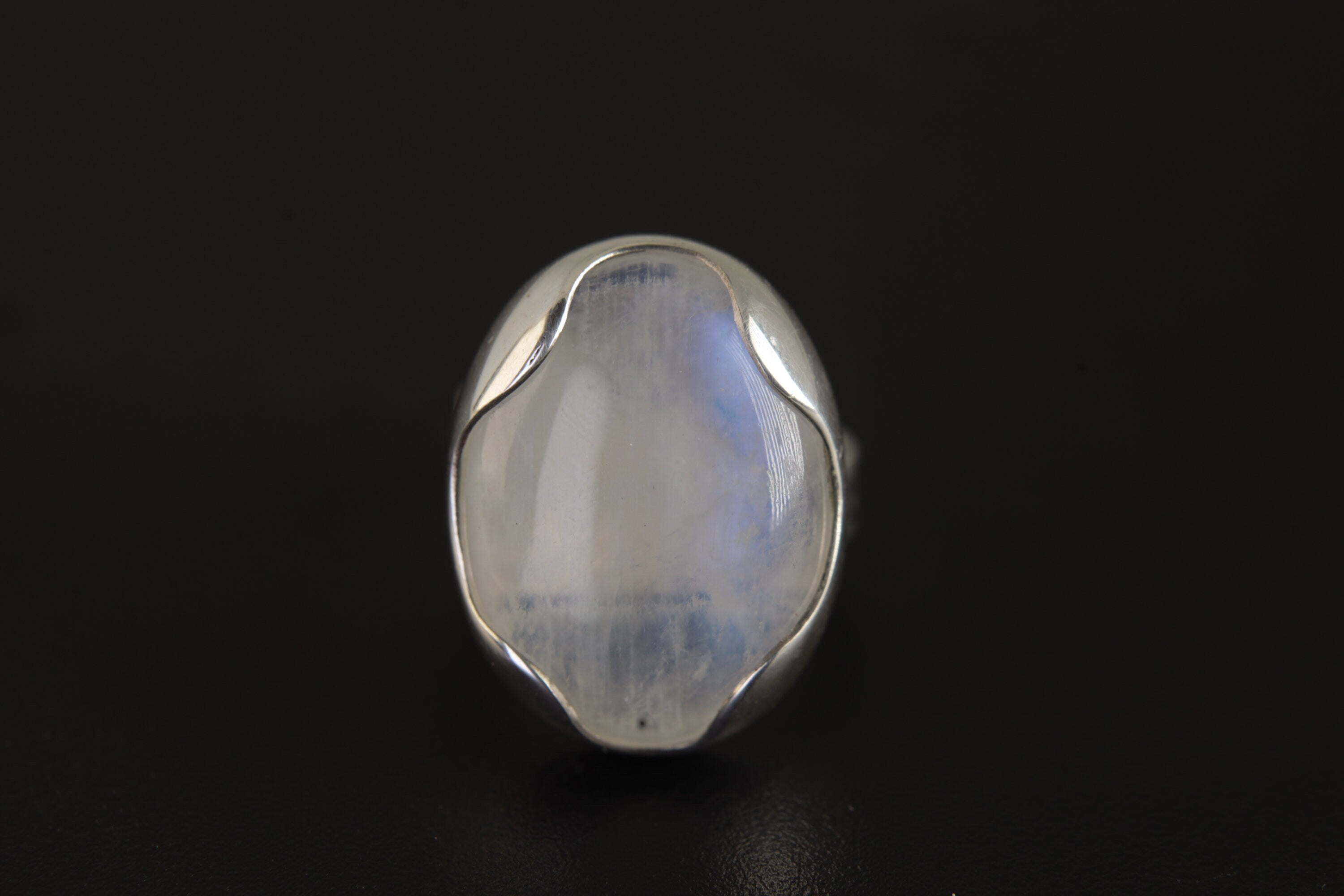 Moonstone Adjustable Ring in Sterling Silver, Oval Shape, Textured Band, High Polish Finish, Crown Chakra, Cancer Zodiac, Unique Gift