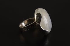 Moonstone Adjustable Ring in Sterling Silver, Oval Shape, Textured Band, High Polish Finish, Crown Chakra, Cancer Zodiac, Unique Gift