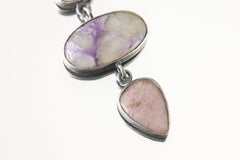 The Pendant of Elegance Trio: Sapphire, Moonstone, Charoite & Rhodochrosite - Sterling Silver Pendant - Oxidized and Brush Texture