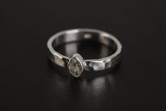 Gorgeous Petite Herkimer Diamond Ring, Sterling Silver, Flat Hammer Textured Shiny Finish Stack Band, Size 5-9 US, Clarity & Energy