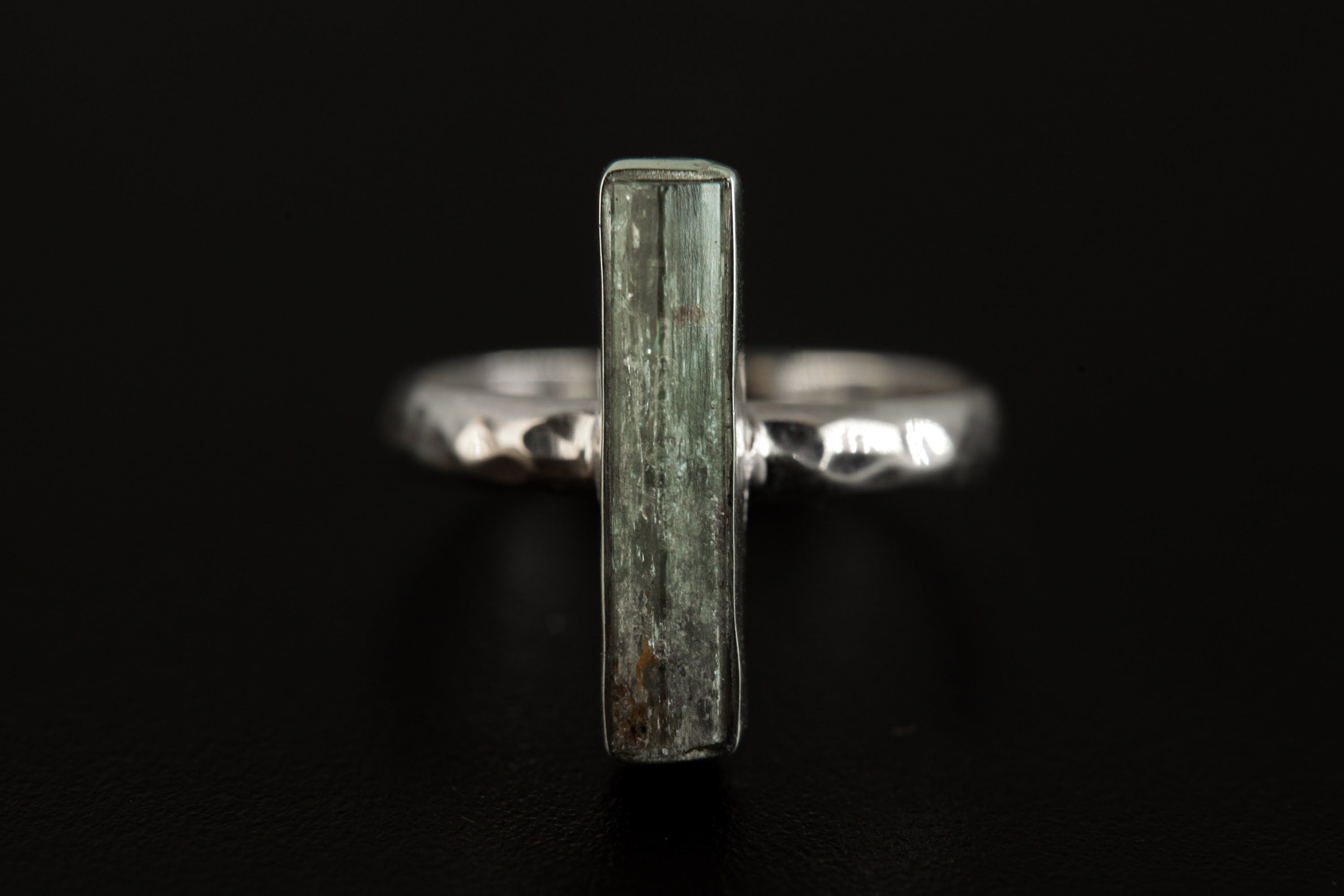 Small Sized Raw Aquamarine Crystal Ring, Sterling Silver, Hammer Textured & Shiny Half Round Band, Size 5 US, Throat Chakra, Pisces/Aquarius