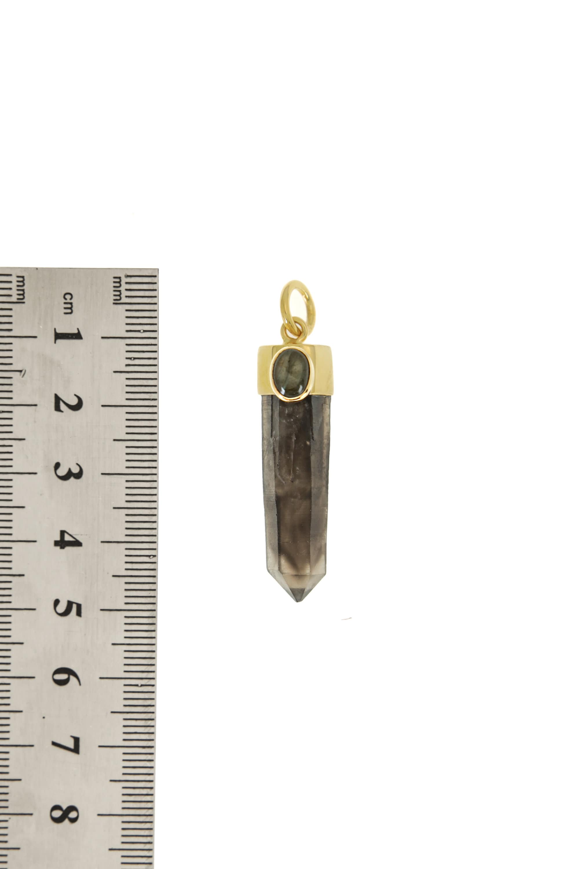 Australian Smoky Phantom Quartz Point Pendant Adorned with Oval Rainbow Labradorite in Gold-Plated Sterling Silver, Luxurious Accessory