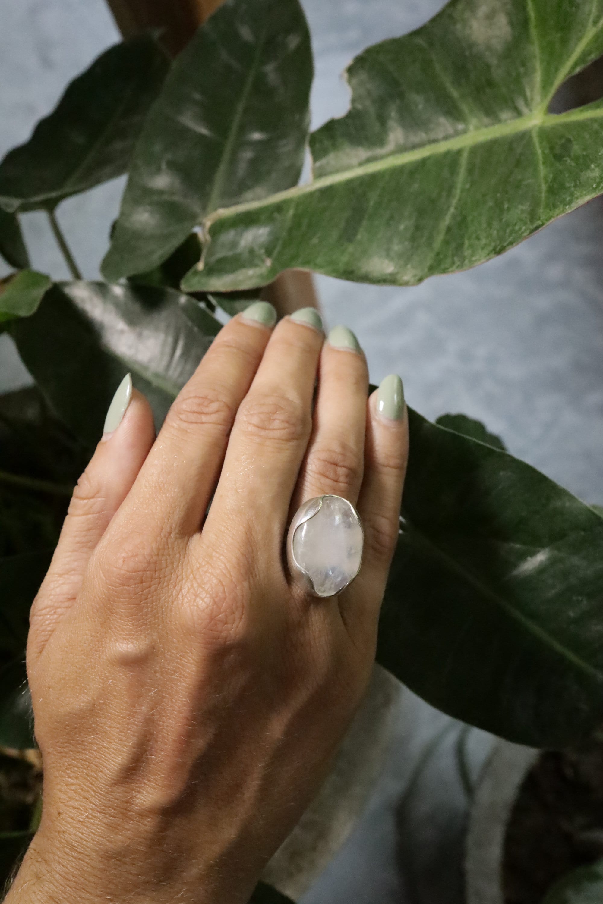 Moonstone Adjustable Ring in Sterling Silver, Oval Shape, Textured Band, High Polish Finish, Crown Chakra, Cancer Zodiac, Unique Gift