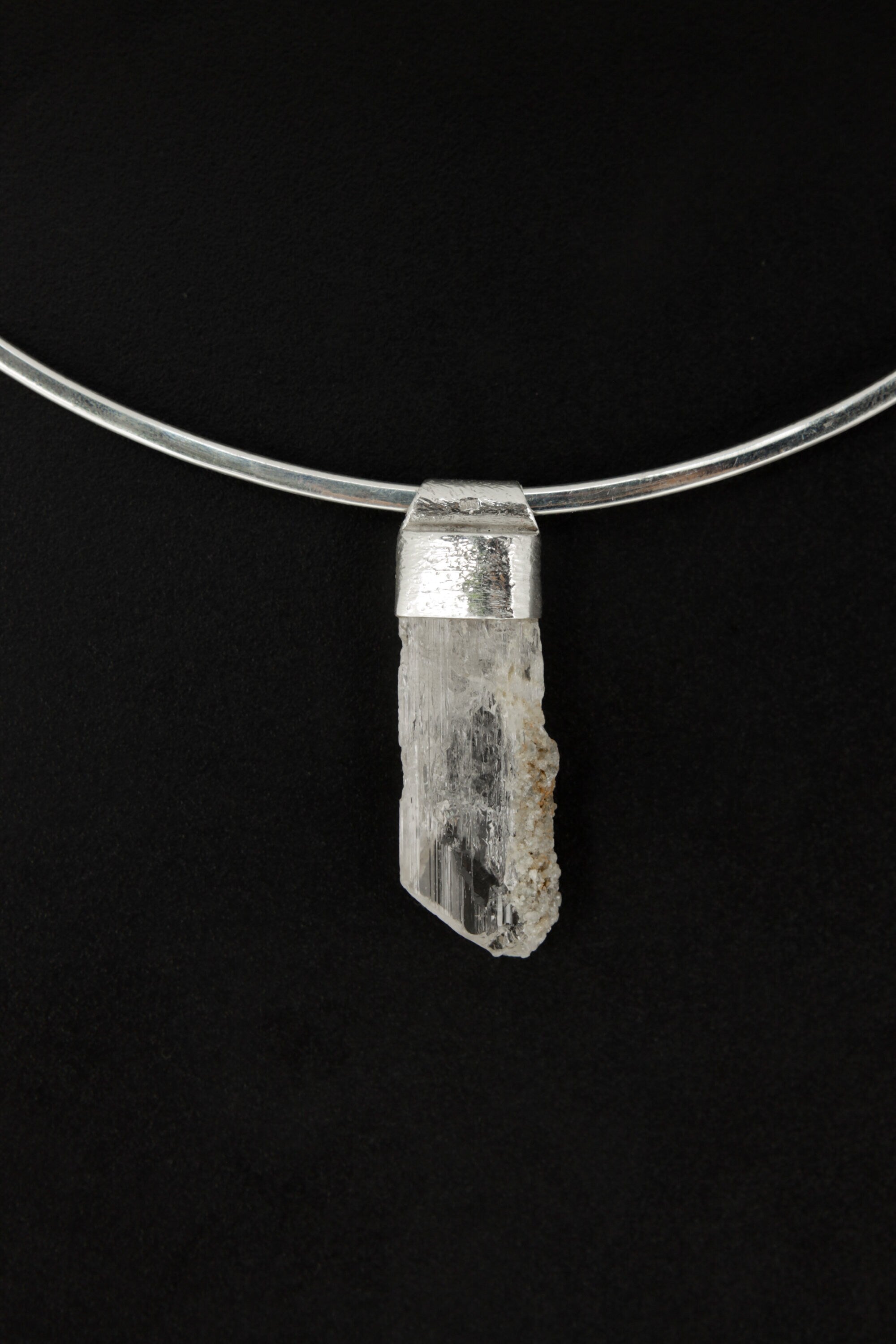 Naturally Terminated Clear Spodumene Stack Pendant, Organic Textured 925 Sterling Silver, Crown Chakra, Libra Zodiac, Emotional Balance