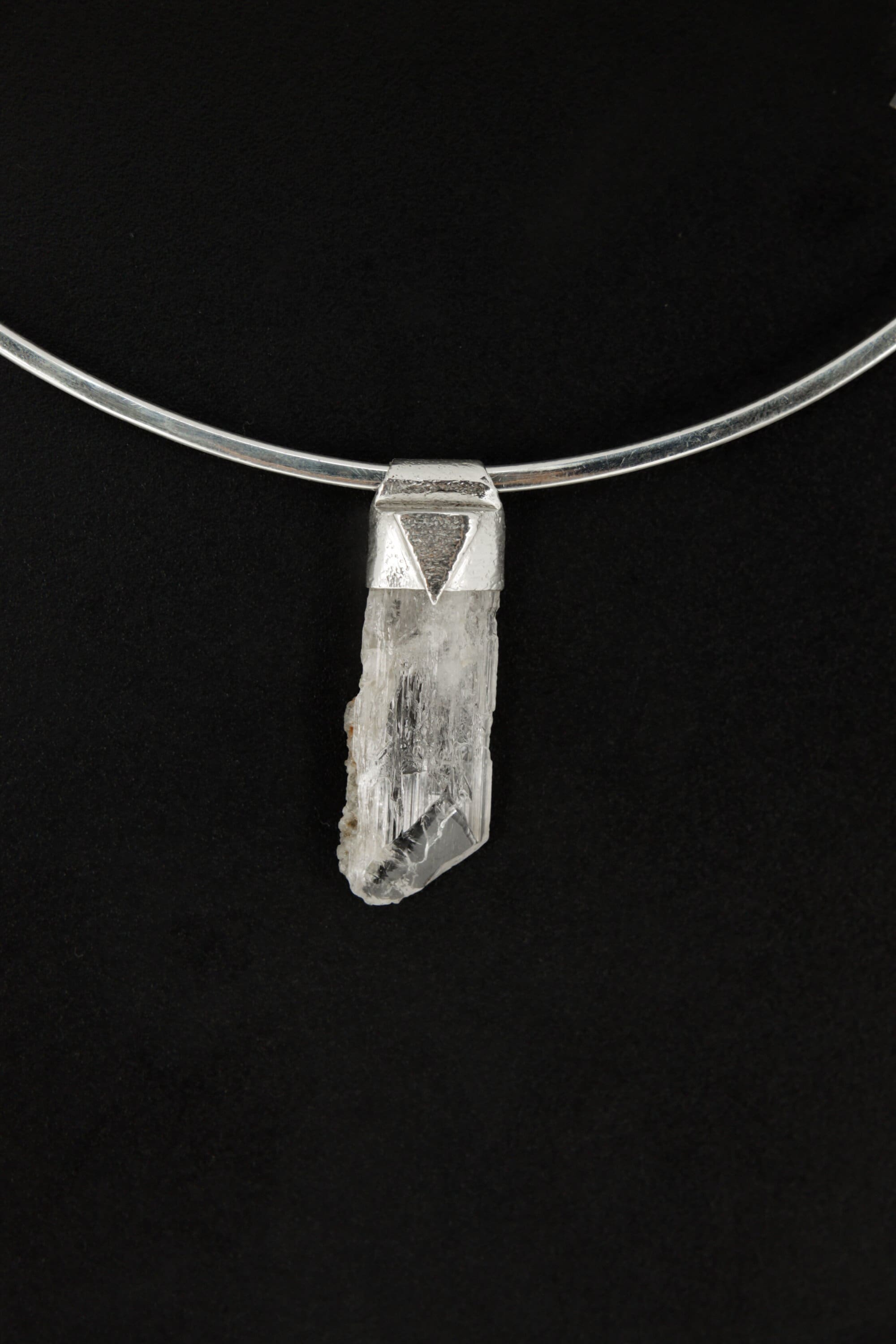 Naturally Terminated Clear Spodumene Stack Pendant, Organic Textured 925 Sterling Silver, Crown Chakra, Libra Zodiac, Emotional Balance