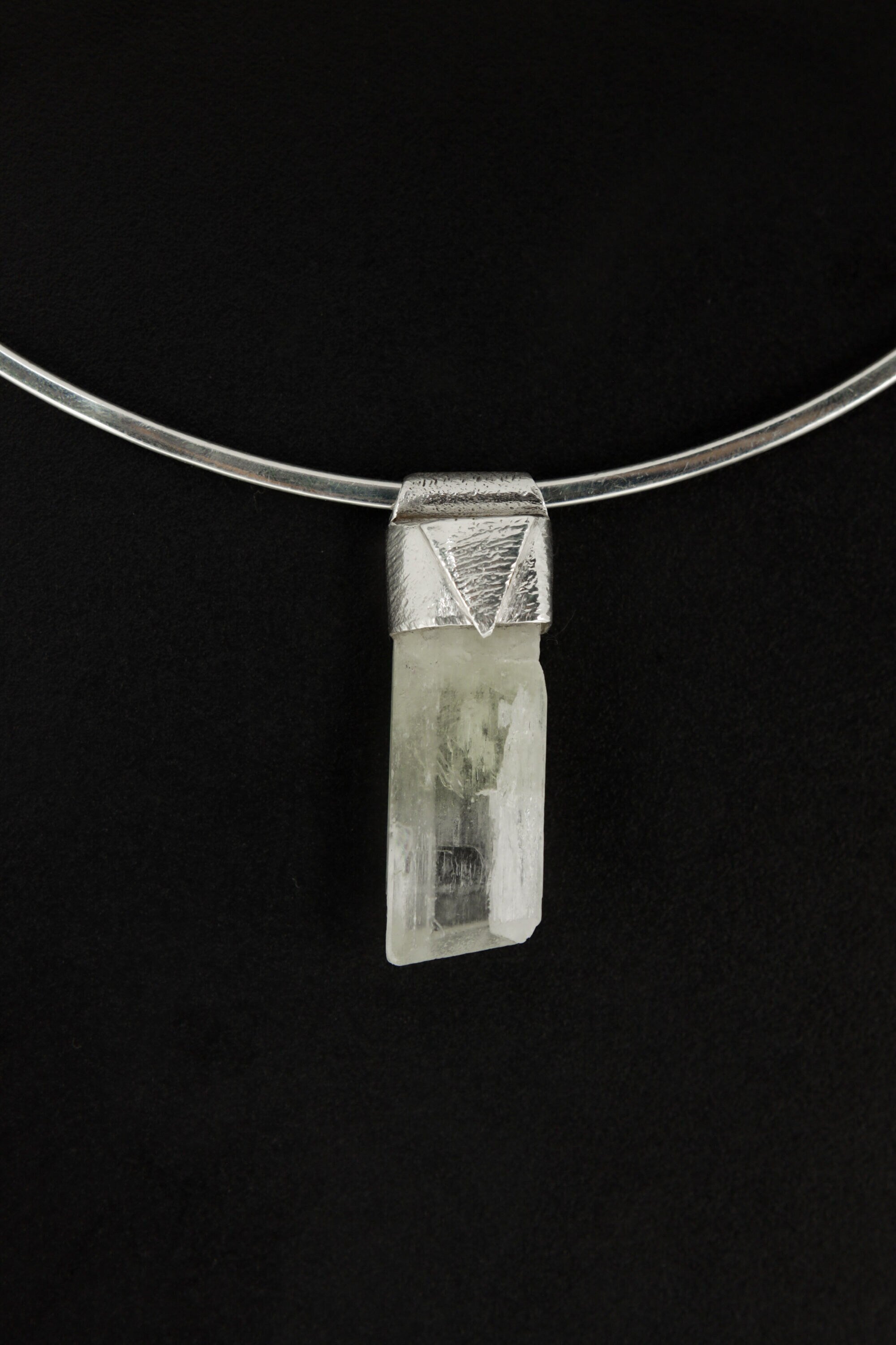 Light Green Terminated Hiddenite Stack Pendant, Organic Textured Sterling Silver, Heart Chakra, Libra, Emotional Healing, Love, Unique Gift