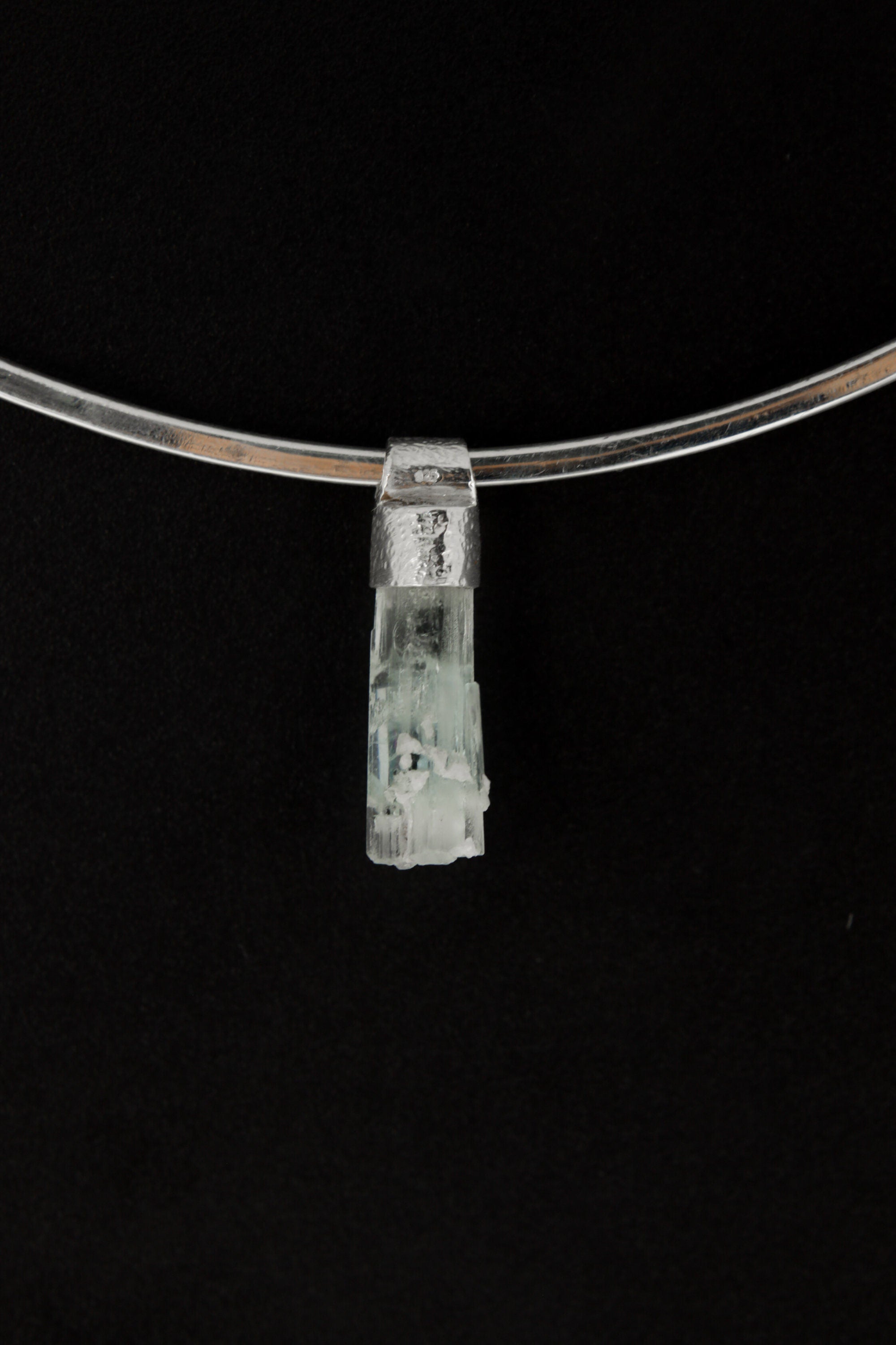 Natural Gem Aquamarine Twin Stack Pendant, Organic Textured 925 Sterling Silver, Throat Chakra, Pisces Zodiac, Communication and Harmony