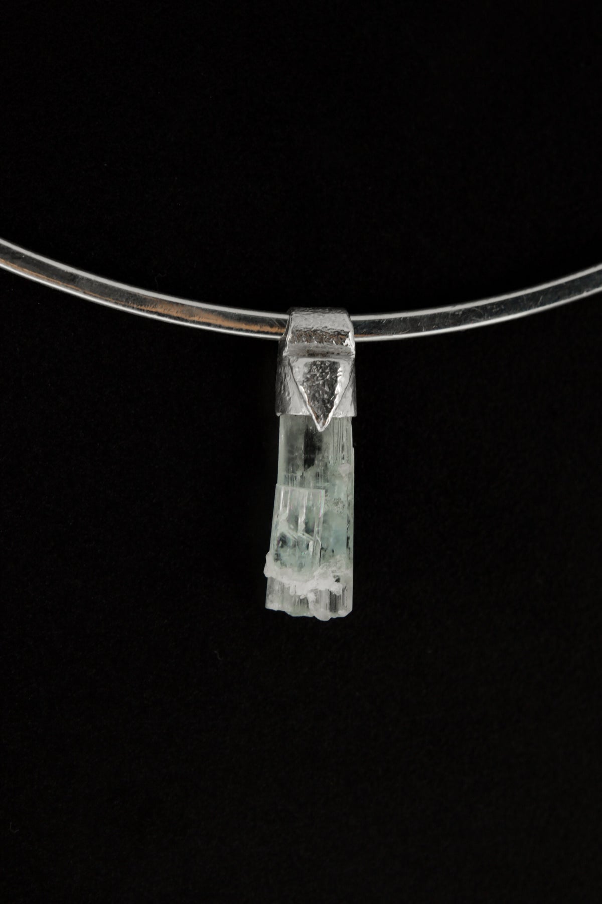 Natural Gem Aquamarine Twin Stack Pendant, Organic Textured 925 Sterling Silver, Throat Chakra, Pisces Zodiac, Communication and Harmony