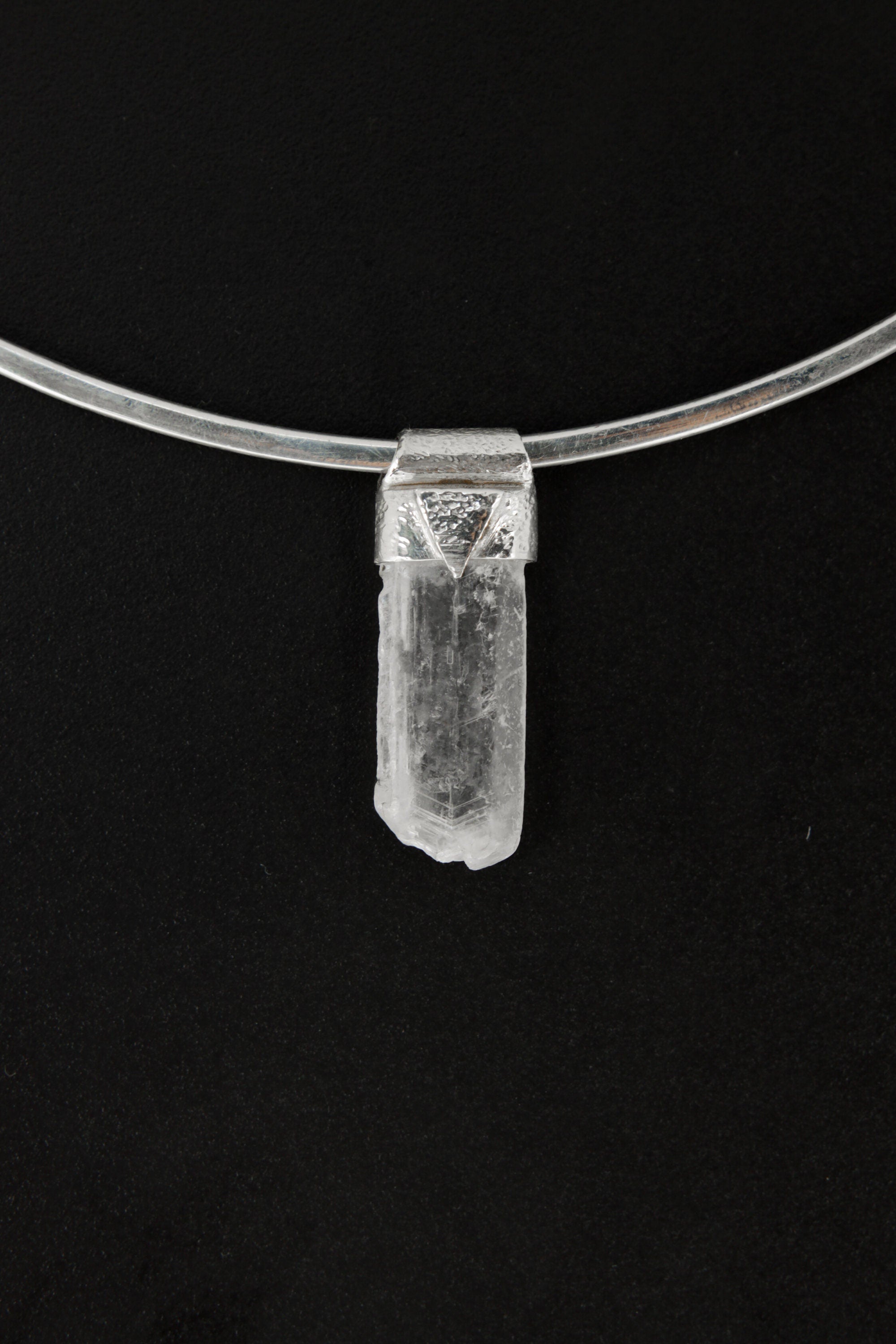 Clear Terminated Optical Selenite Stack Pendant, Organic Textured 925 Sterling Silver, Crown Chakra, Virgo Zodiac, Spiritual Clarity