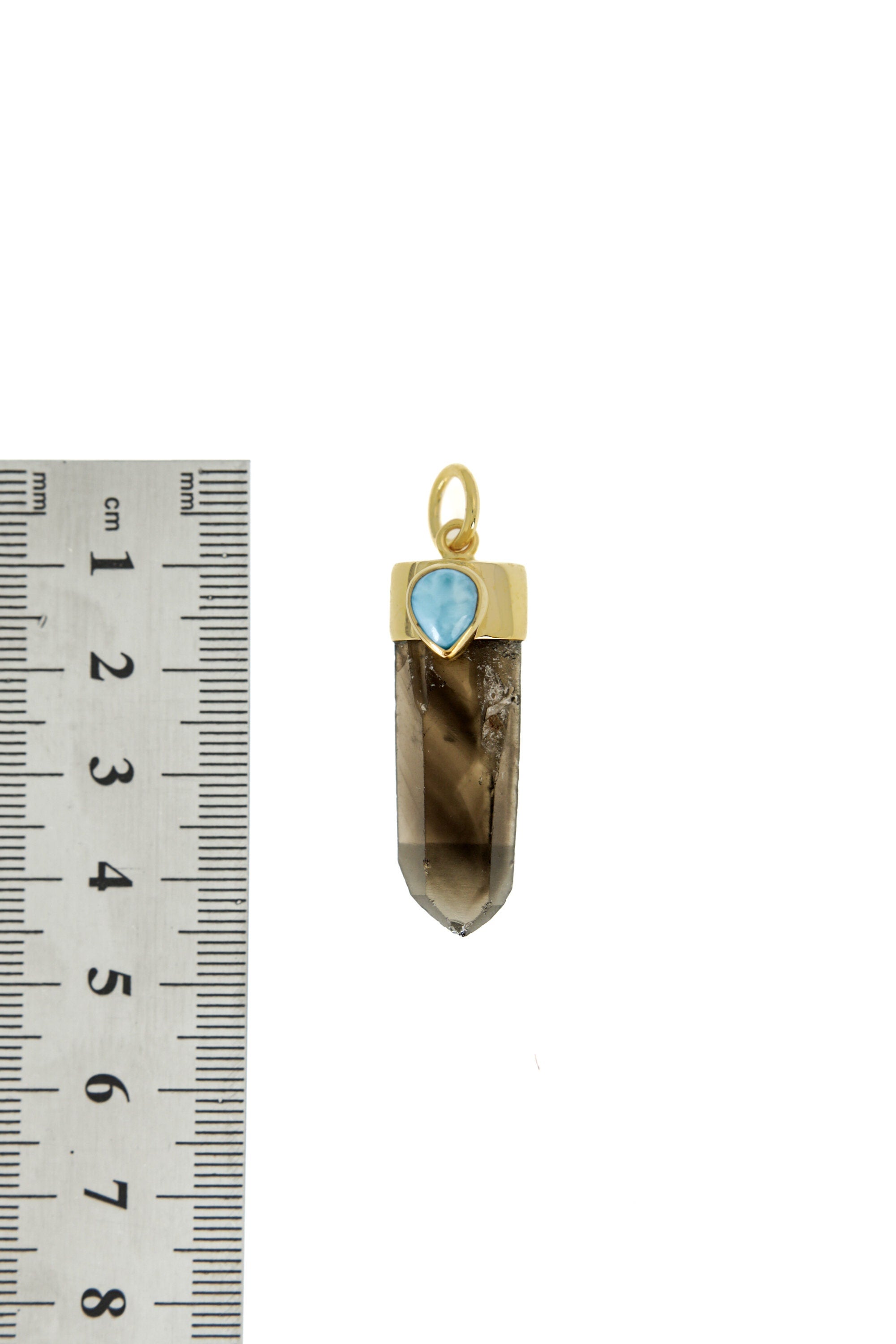 Australian Smoky Phantom Quartz Point and Teardrop Larimar Pendant, Gold-Plated Sterling Silver, Captures the Essence of the Ocean