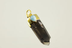 Australian Smoky Phantom Quartz Point and Teardrop Larimar Pendant, Gold-Plated Sterling Silver, Captures the Essence of the Ocean