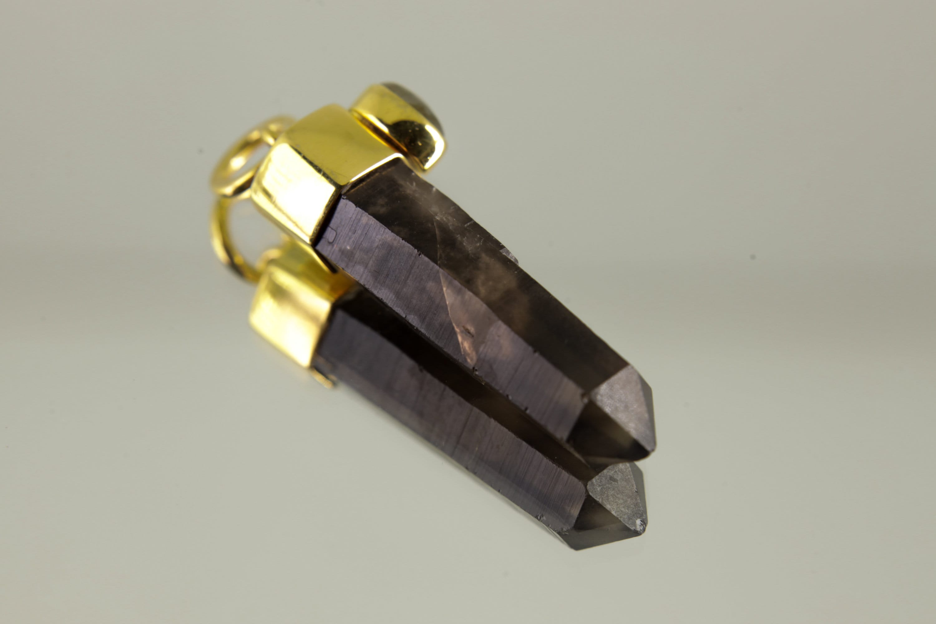 Australian Smoky Phantom Quartz Point Pendant Adorned with Oval Rainbow Labradorite in Gold-Plated Sterling Silver, Luxurious Accessory