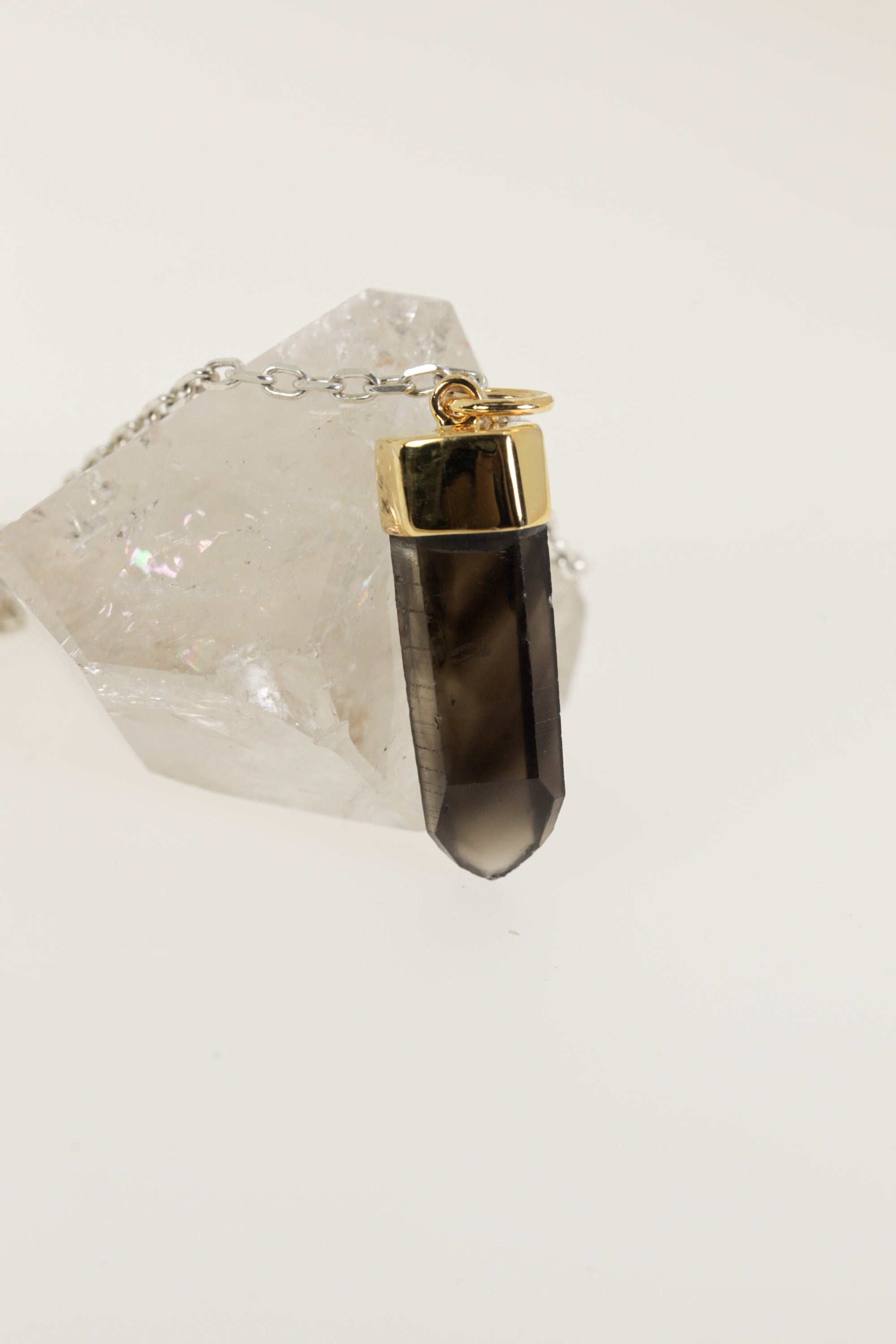 Australian Smoky Phantom Quartz Point and Teardrop Larimar Pendant, Gold-Plated Sterling Silver, Captures the Essence of the Ocean