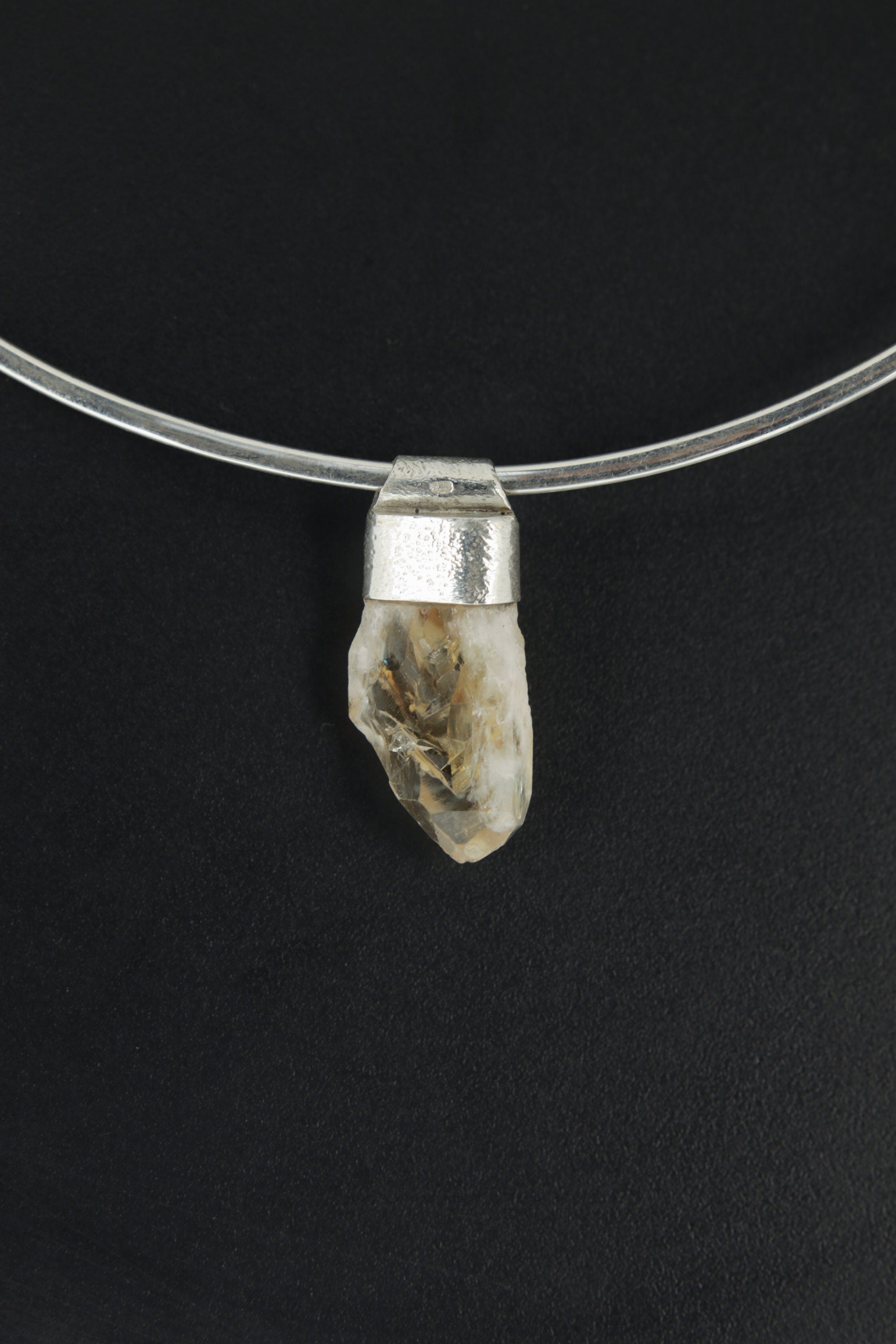 Natural Phantom Citrine Quartz Point Stack Pendant,Organic Textured 925 Sterling Silver,Solar Plexus Chakra, Leo Zodiac, Unique Gift - NO/01