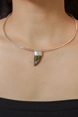 Fang Shaped Tiger Eye Cabochon - Stack Pendant - Organic Textured 925 Sterling Silver - Crystal Necklace