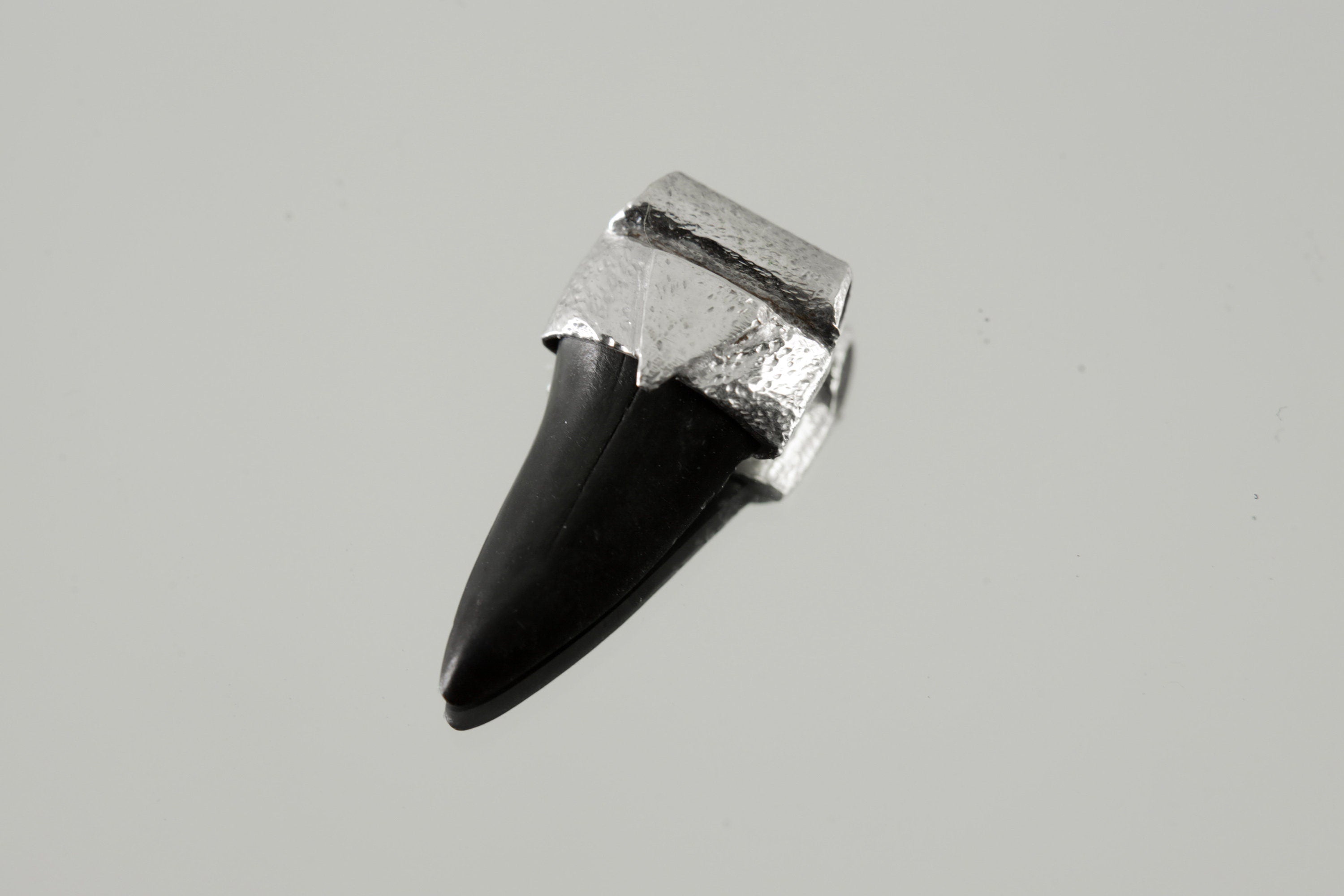 Small Megalodon Fossil Tooth - Stack Pendant - Organic Textured 925 Sterling Silver - Crystal Necklace - NO/01