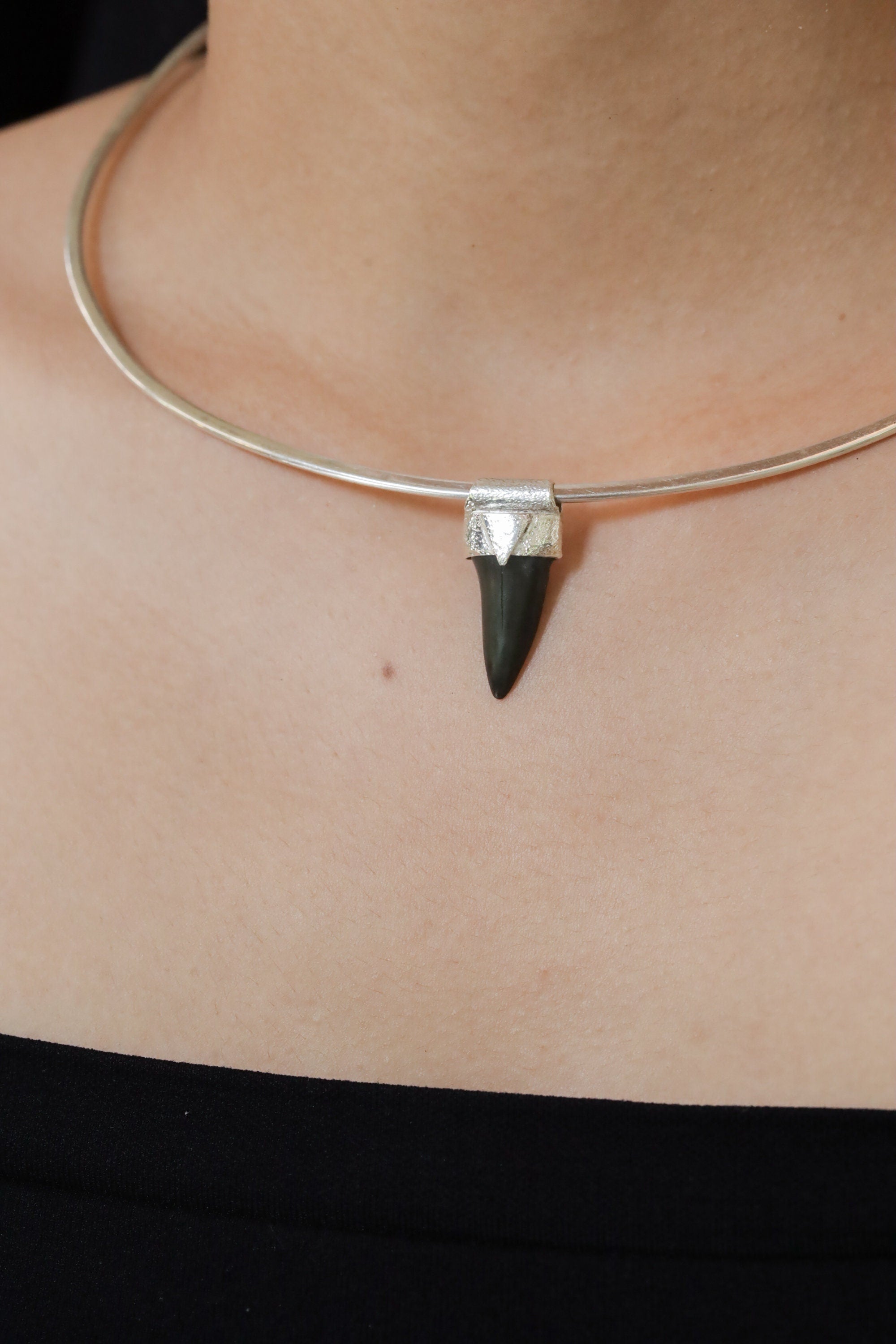 Small Megalodon Fossil Tooth Stack Pendant, Organic Textured 925 Sterling Silver, Root Chakra, Scorpio Zodiac, Ancient Protection - NO/01