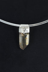 Natural Pyrite Inclusion Quartz Point Stack Pendant, Organic Textured Sterling Silver, Solar Plexus Chakra, Leo ,Protection, Unique Gift