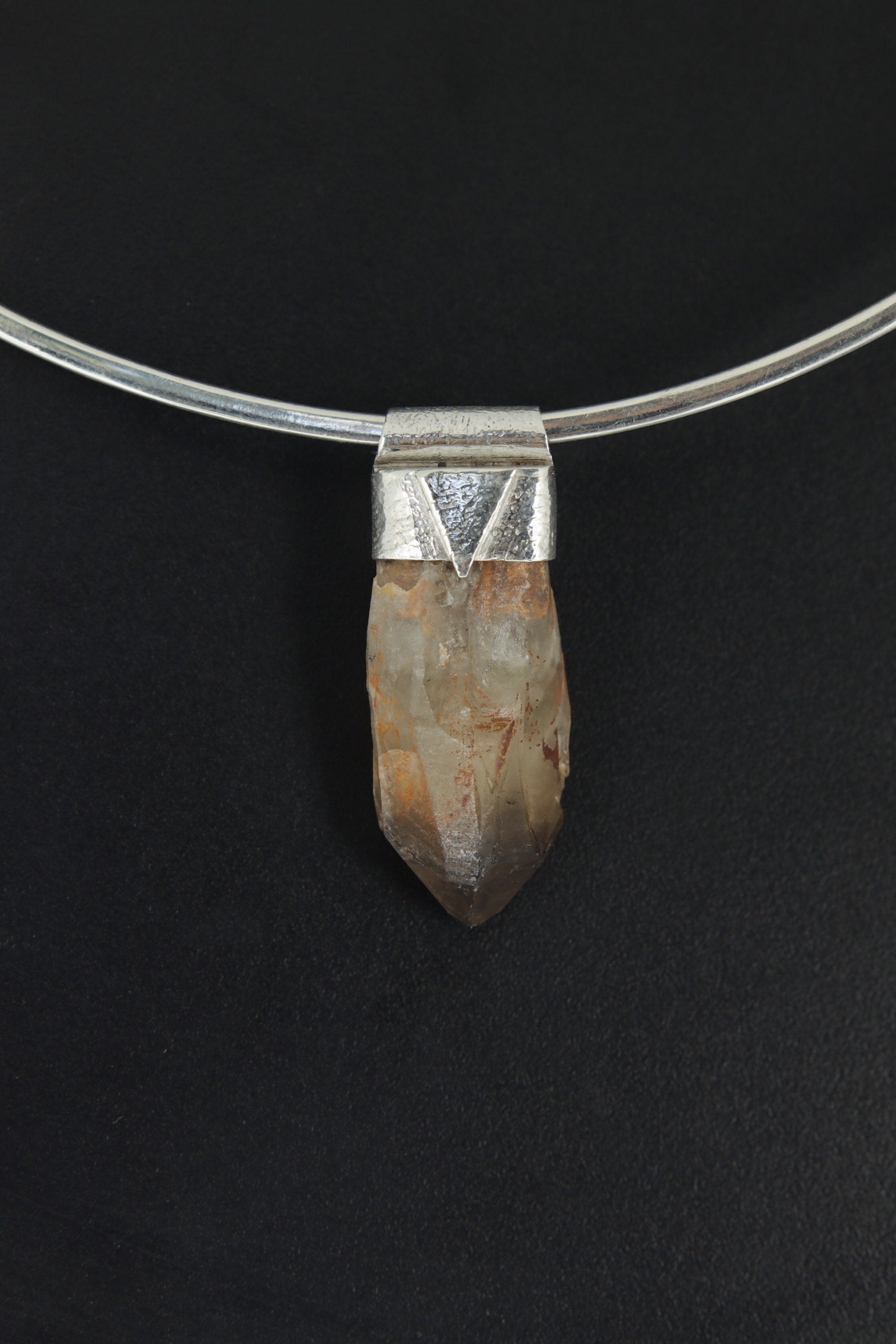 Australian Lithium Citrine Quartz Point Stack Pendant, Organic Textured 925 Sterling Silver, Solar Plexus Chakra, Sagittarius, Unique Gift