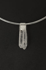 Australian Rainbow Inclusion Twin Clear Quartz Point Stack Pendant, Organic Textured 925 Sterling Silver, Crown Chakra, Gemini Zodiac, Gift