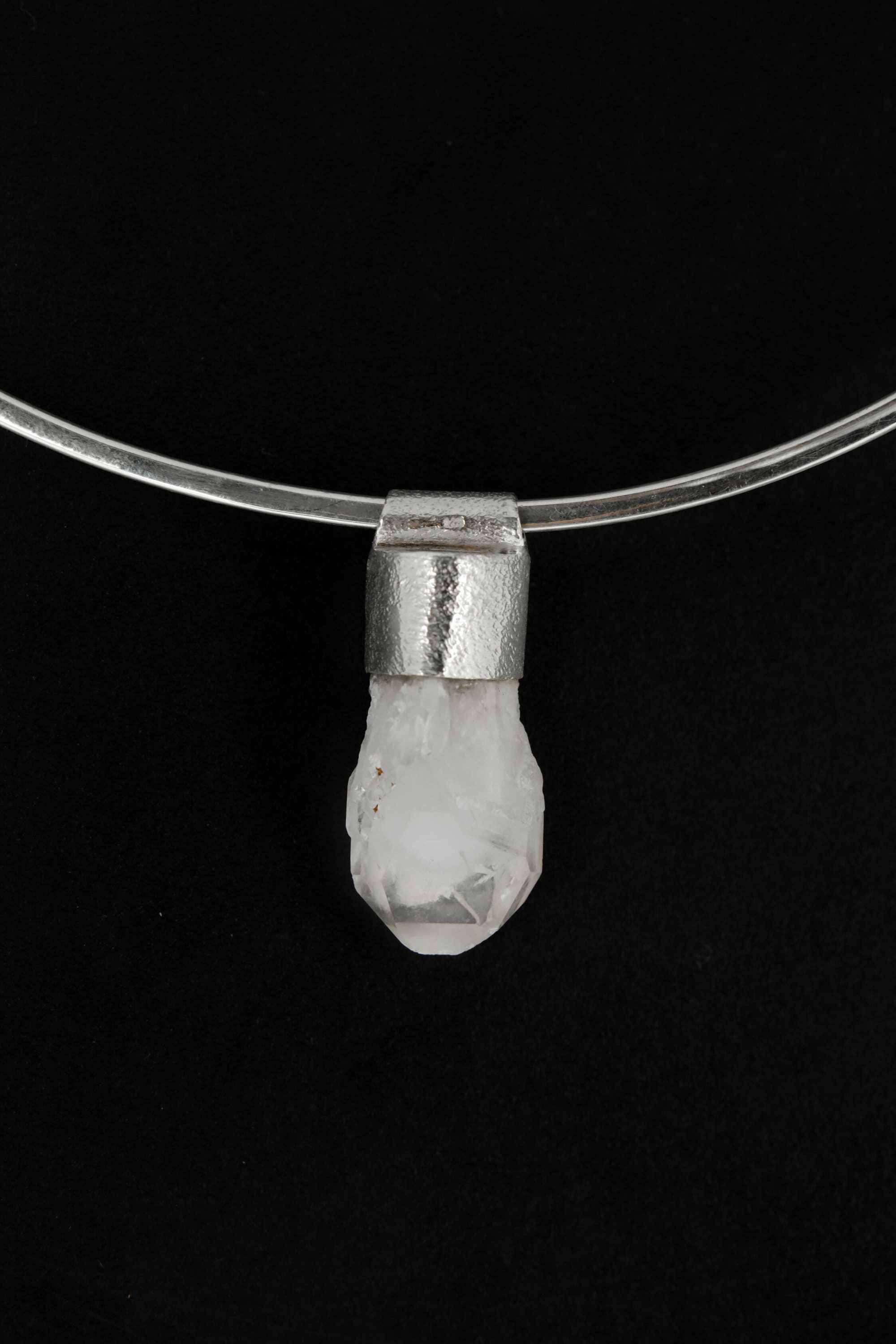 Australian Drusy White Phantom Quartz Point Stack Pendant, Organic Textured 925 Sterling Silver, Crown Chakra, Capricorn Zodiac, Unique Gift