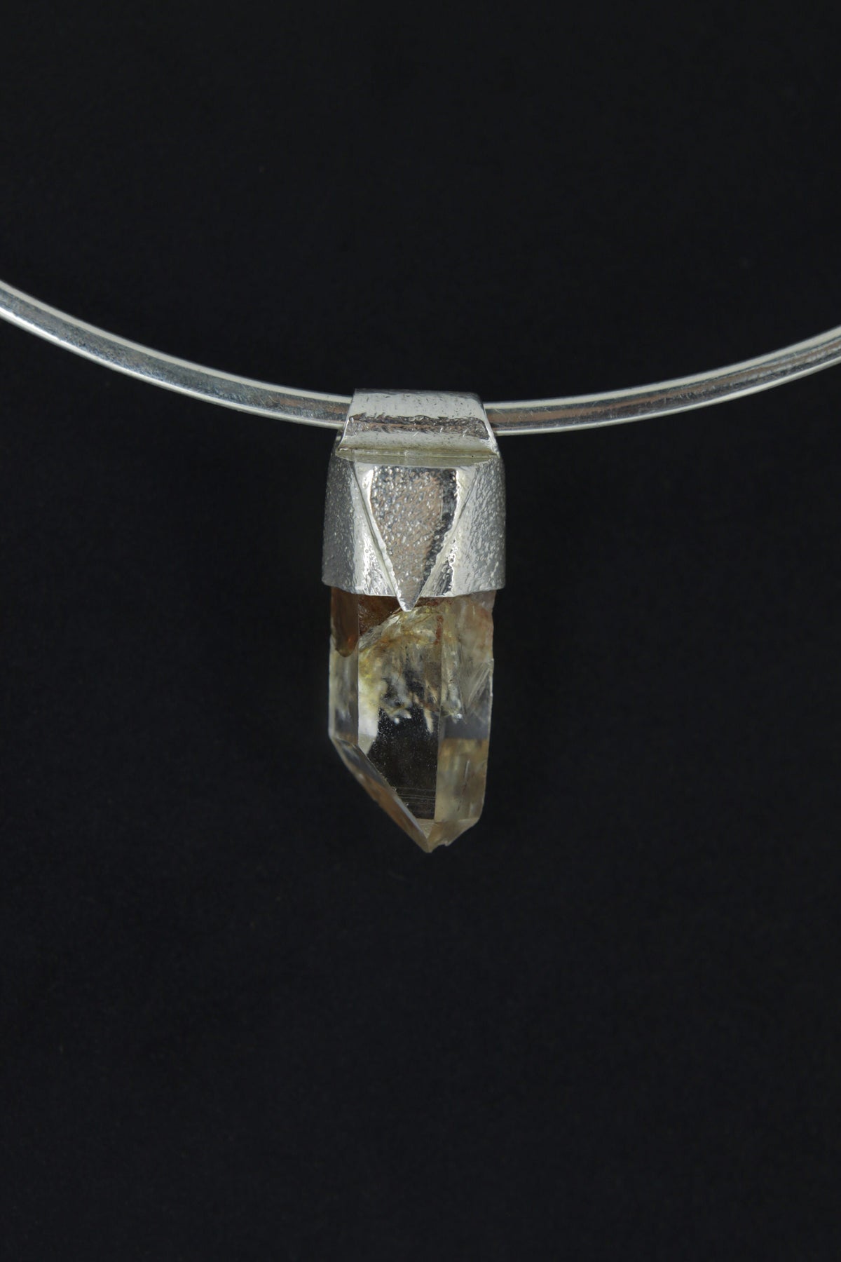 Lemurian Lithium Quartz Point Stack Pendant, Organic Textured Sterling Silver, Heart Chakra, Libra, Emotional Balance Healing, Unique Gift