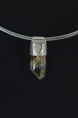 Lemurian Lithium Quartz Point Stack Pendant, Organic Textured Sterling Silver, Heart Chakra, Libra, Emotional Balance Healing, Unique Gift