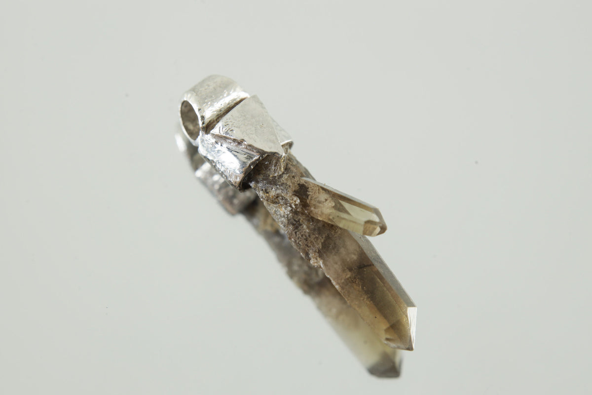 Torrington Cathedral Twin Phantom Laser Citrine Quartz Point Stack Pendant, Organic Textured Sterling Silver,Solar Plexus Chakra,Unique Gift