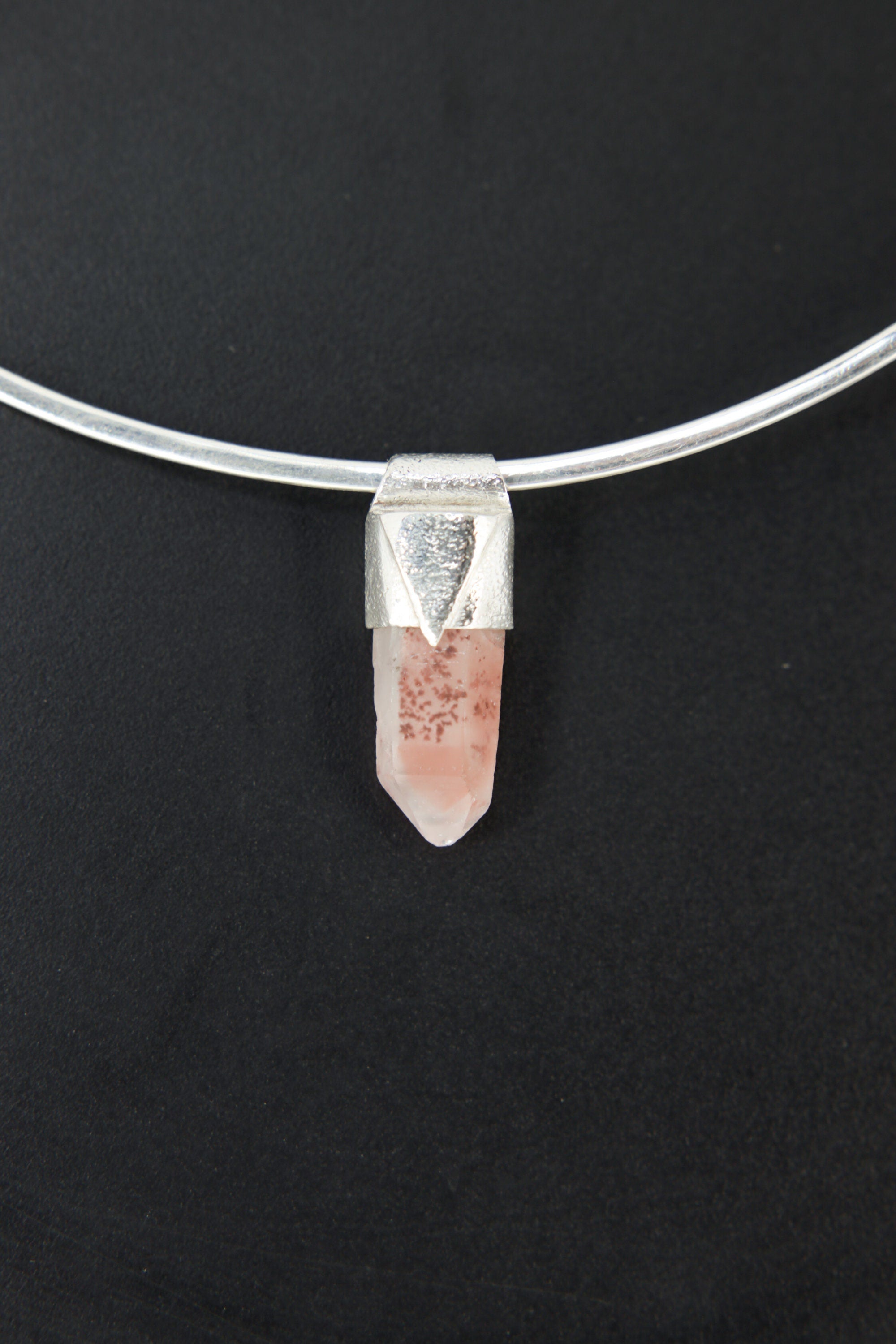 Australian Phantom Lithium Quartz Point Stack Pendant, Organic Textured 925 Sterling Silver, Heart Chakra, Libra Zodiac, Unique Gift - No/11