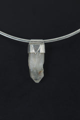 Australian Chlorite Phantom Quartz Point Stack Pendant, Organic Textured Sterling Silver, Heart Chakra, Virgo, Emotional Healing,Unique Gift