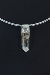 Lemurian Self-Healed Phantom Pyrite Inclusion Quartz Point Stack Pendant, Organic Textured Sterling Silver, Solar Plexus Chakra, Unique Gift