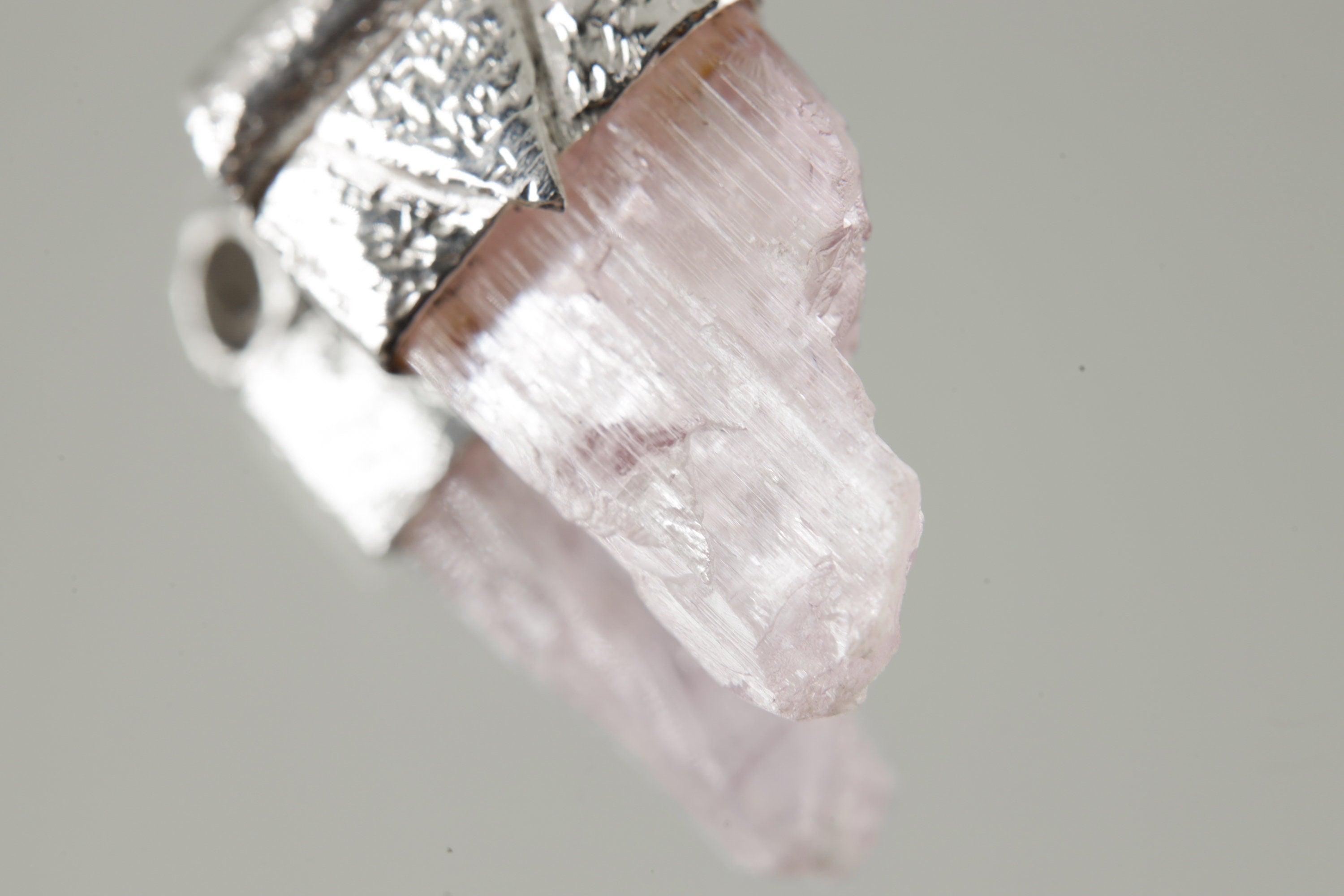 Light Pink Kunzite/Spodumene Specimen Stack Pendant, Organic Textured 925 Sterling Silver, Heart Chakra, Taurus Zodiac, Inner Peace - No/01