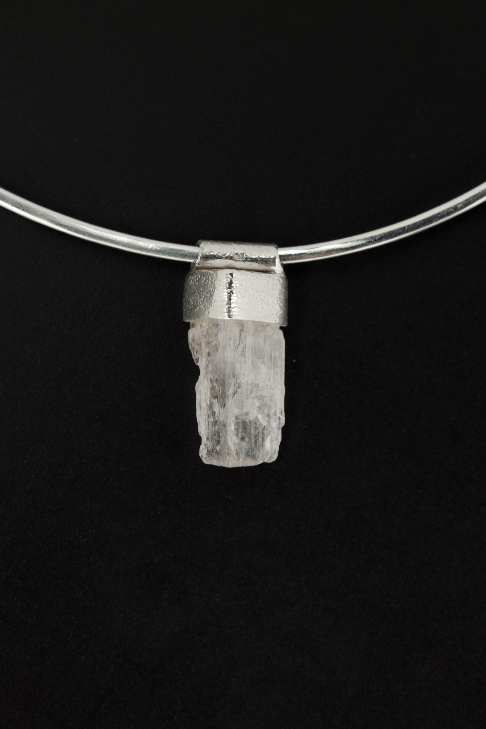 Naturally Capped Clear Spodumene Stack Pendant, Organic Textured 925 Sterling Silver, Crown Chakra, Libra Zodiac,Spiritual Clarity and Peace