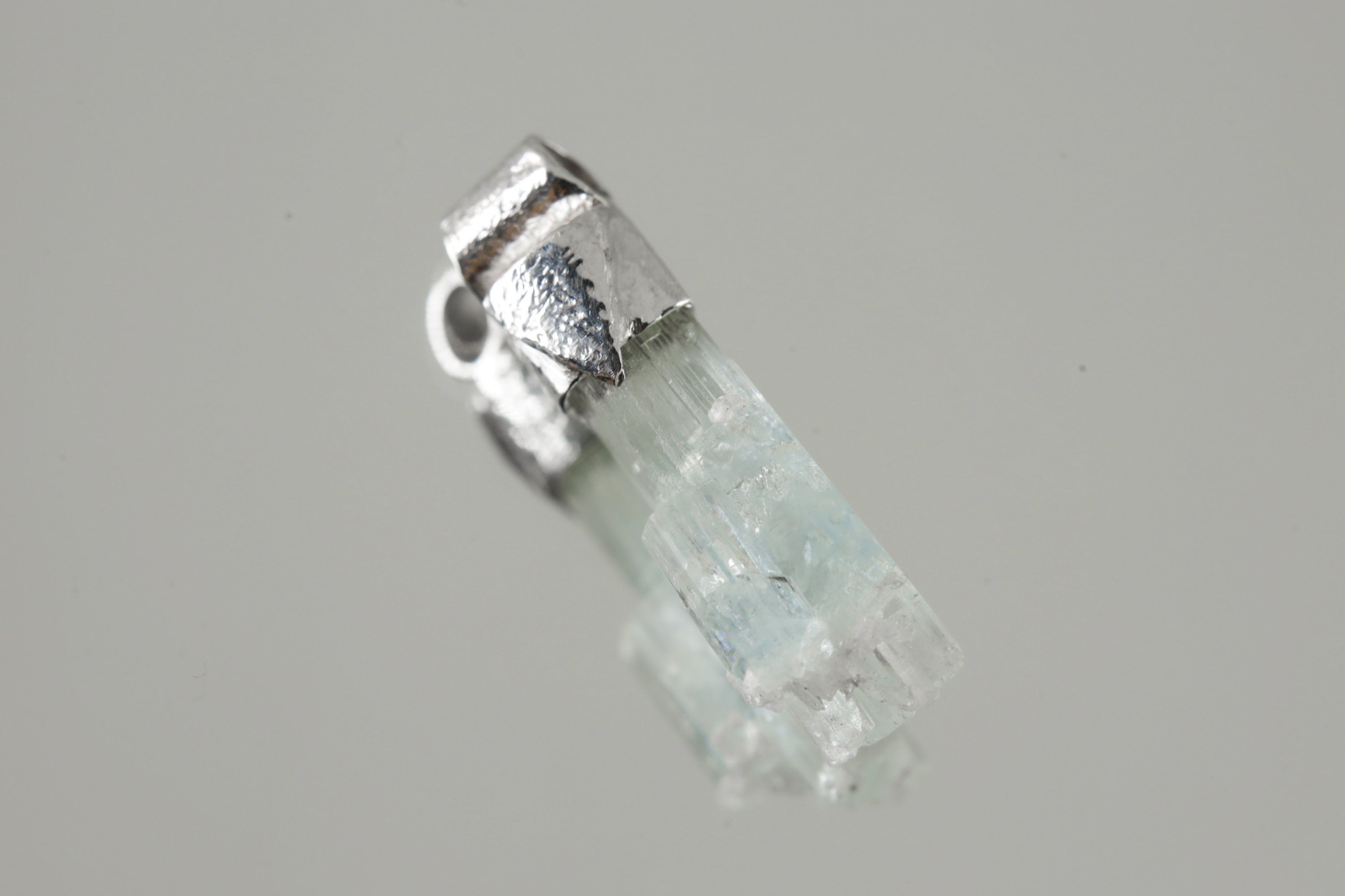 Natural Gem Aquamarine Twin Stack Pendant, Organic Textured 925 Sterling Silver, Throat Chakra, Pisces Zodiac, Communication and Harmony