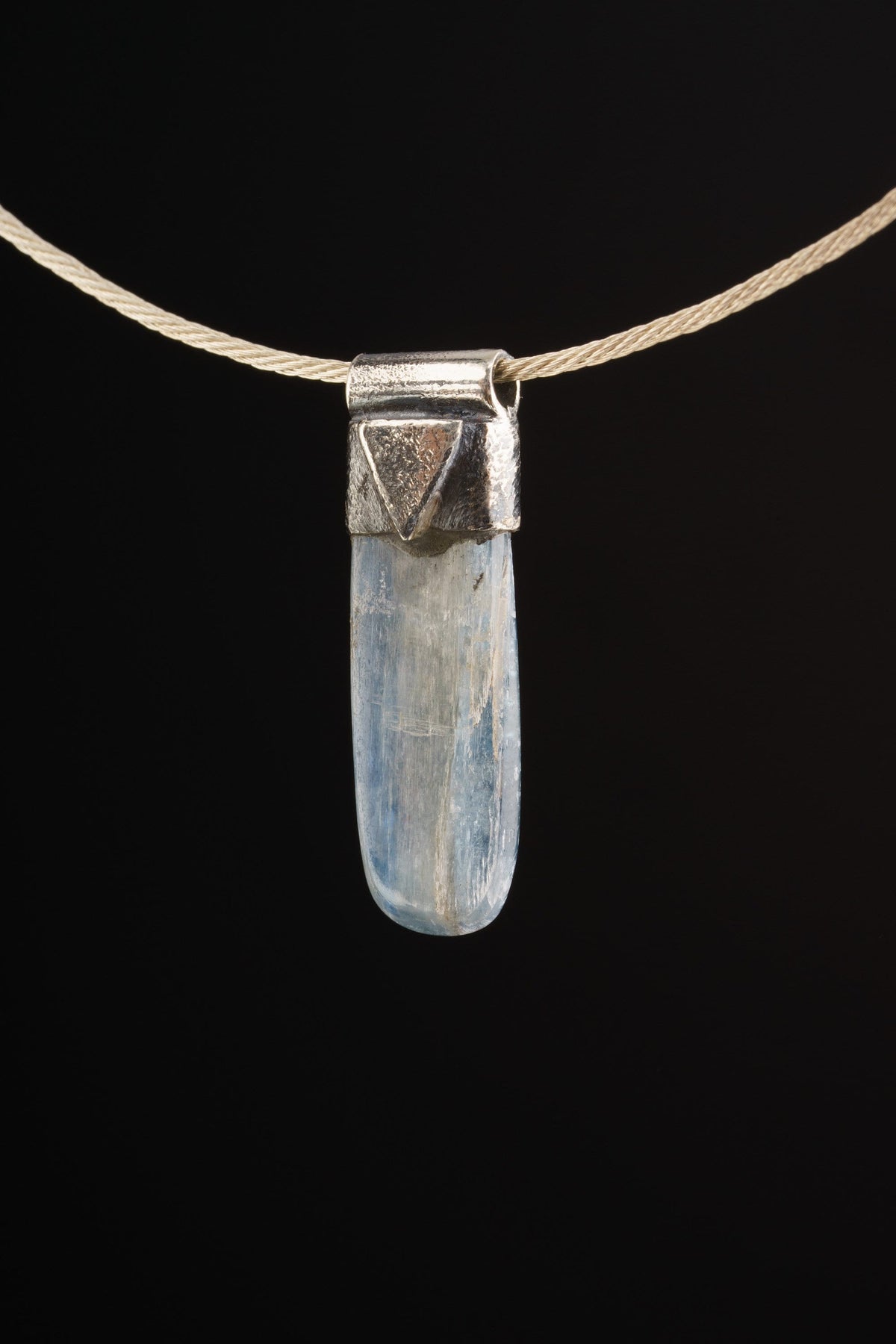 Featuring Tumbled Australian Ocean Kyanite, Organic Textured Sterling Silver, Stack Collection Pendant,Throat Chakra,Pisces Zodiac, Calming