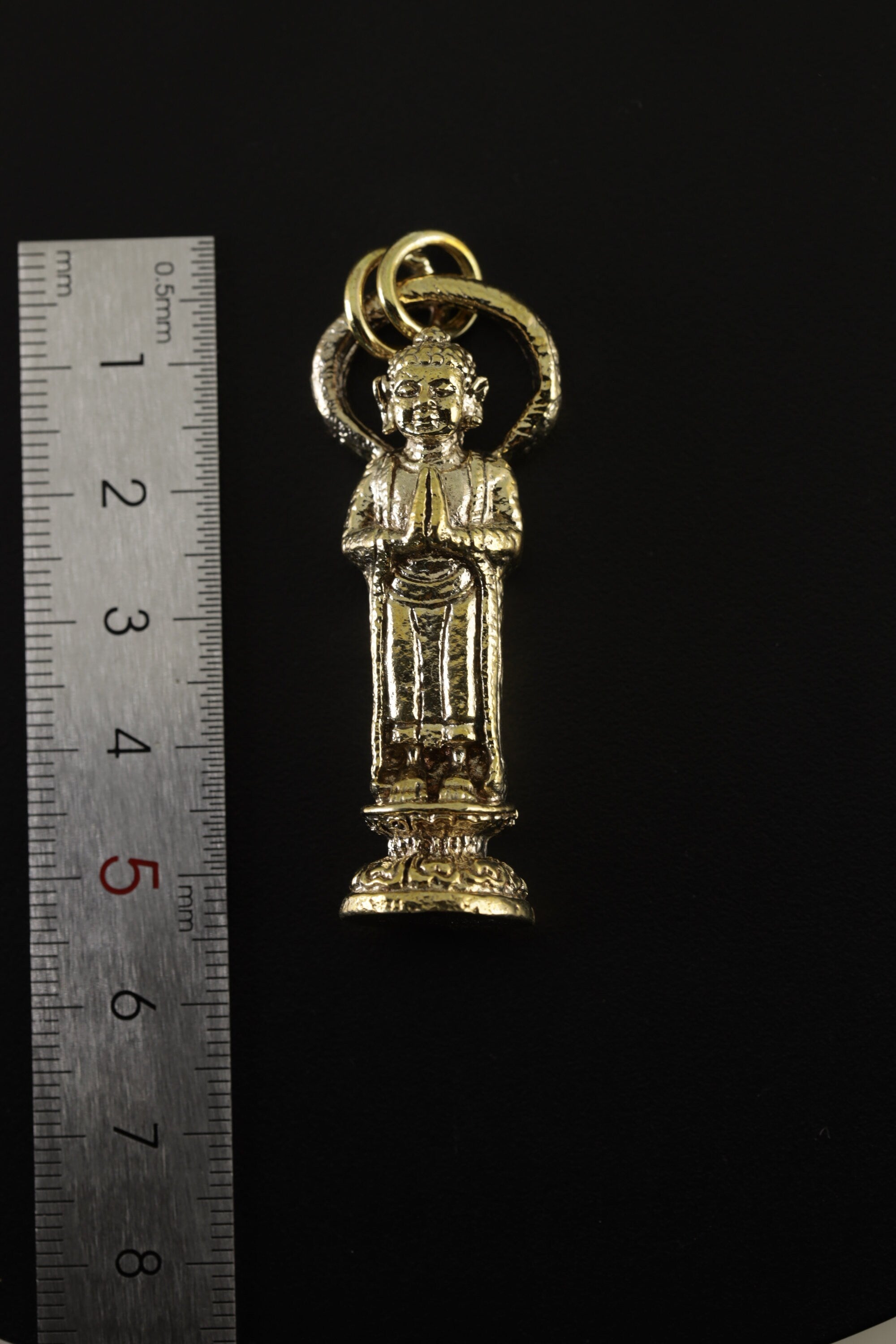 Gold Plated Brass Cast Golden Dhyana Mudra Buddha Pendant, Balinese Carving Talisman Necklace, Symbolic Spiritual Meditation Accessory