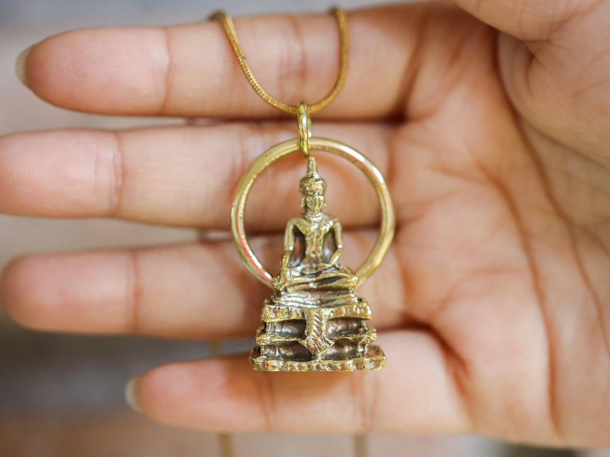 Gold Plated Brass Buddhist Pendant Necklace with Zenith Aureate Bodhi Talisman, Elegant Charm Symbolizing Wisdom and Serenity