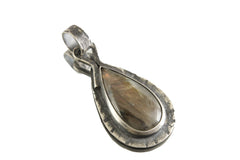 Rainbow Labradorite Teardrop Pendant in 925 Sterling Silver, Tribal Charm with Rustic Textured & Oxidised Finish, Bohemian Crystal Necklace