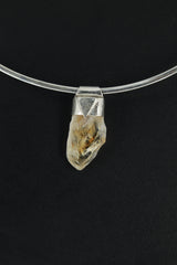 Natural Phantom Citrine Quartz Point Stack Pendant,Organic Textured 925 Sterling Silver,Solar Plexus Chakra, Leo Zodiac, Unique Gift - NO/01