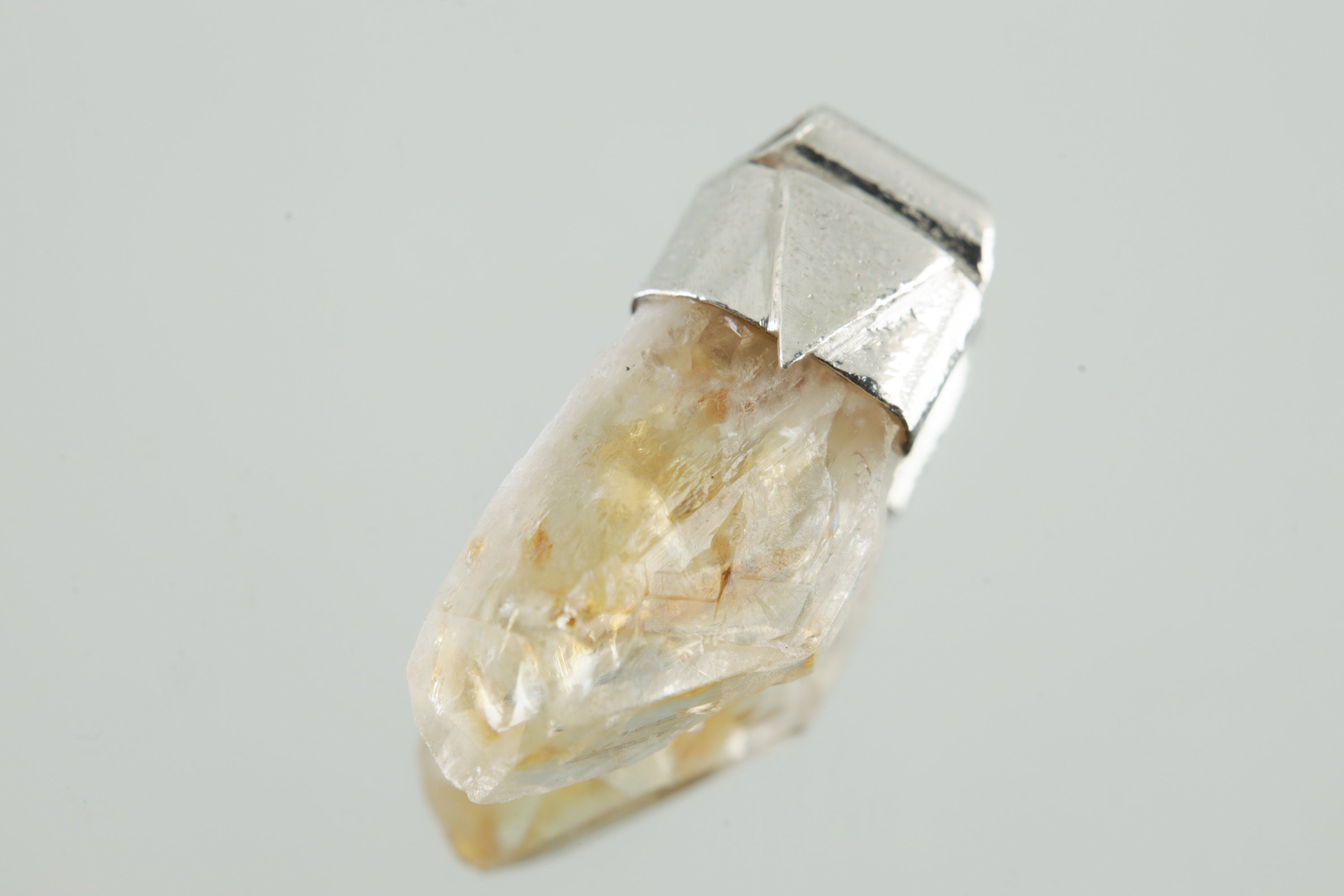 Natural Phantom Citrine Quartz Point Stack Pendant,Organic Textured 925 Sterling Silver,Solar Plexus Chakra, Leo Zodiac, Unique Gift - NO/01