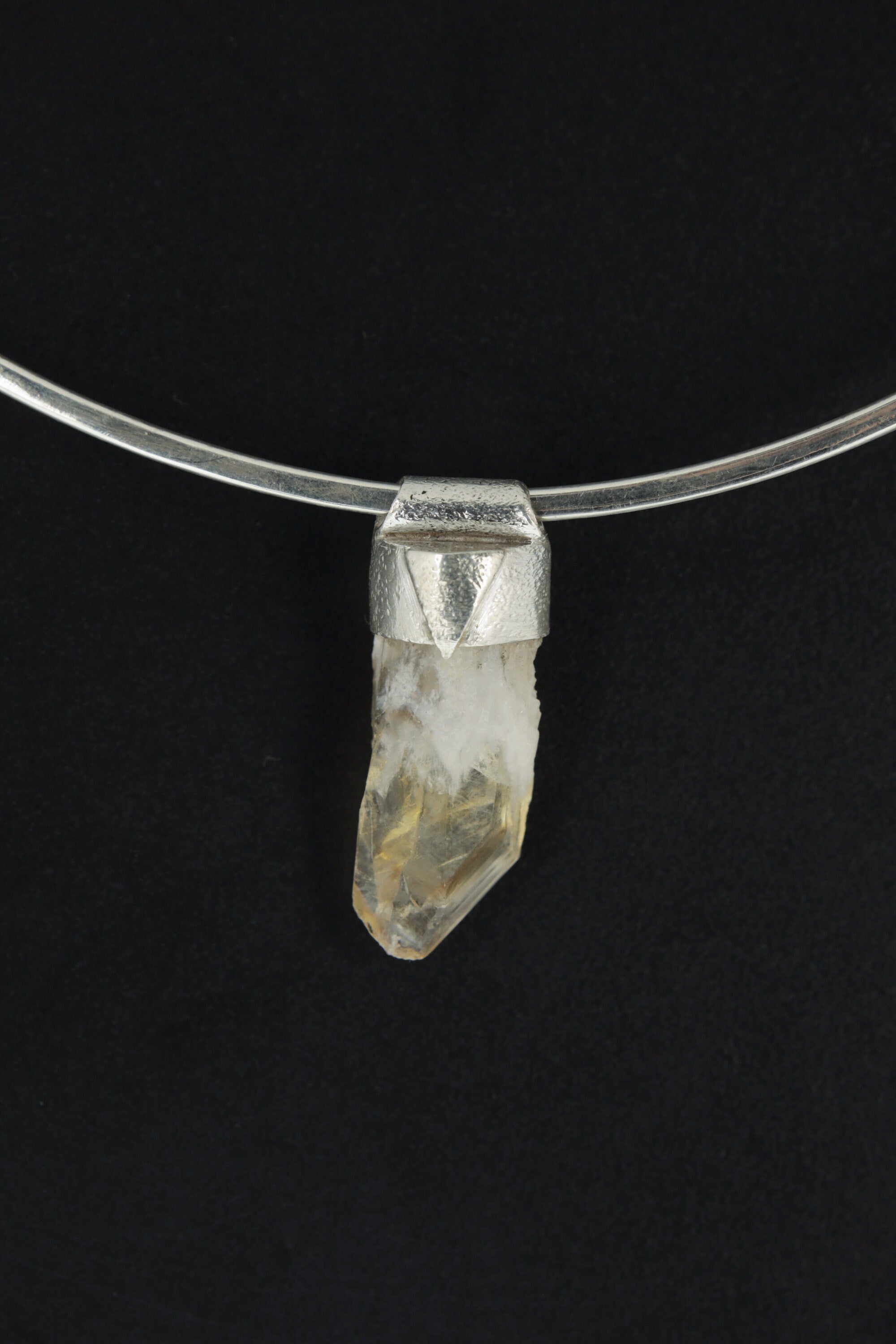 Natural Phantom Citrine Quartz Point Stack Pendant, Organic Textured Sterling Silver, Solar Plexus Chakra, Leo,Abundance,Unique Gift - NO/02