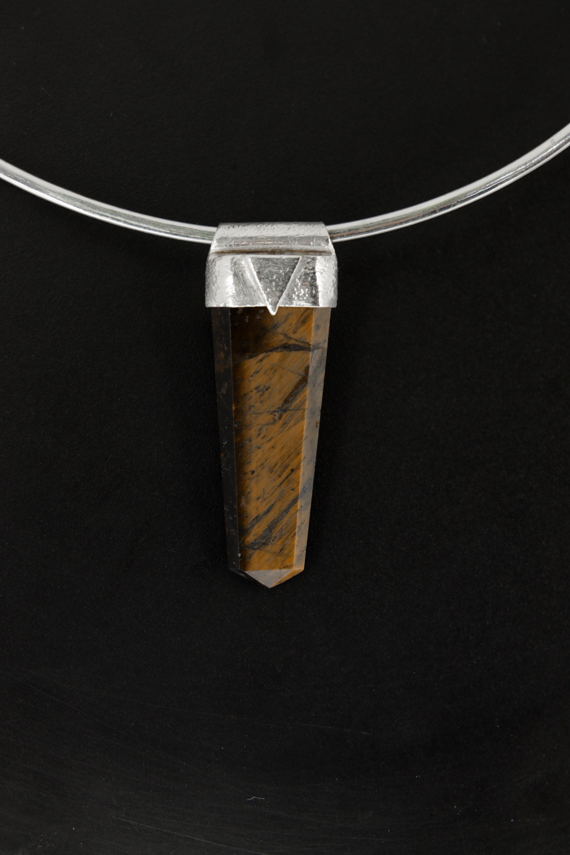 Obelisk Cut Tiger Eye Point Stack Pendant, Organic Textured Sterling Silver, Solar Plexus Chakra, Leo, Confidence, Protection, Unique Gift