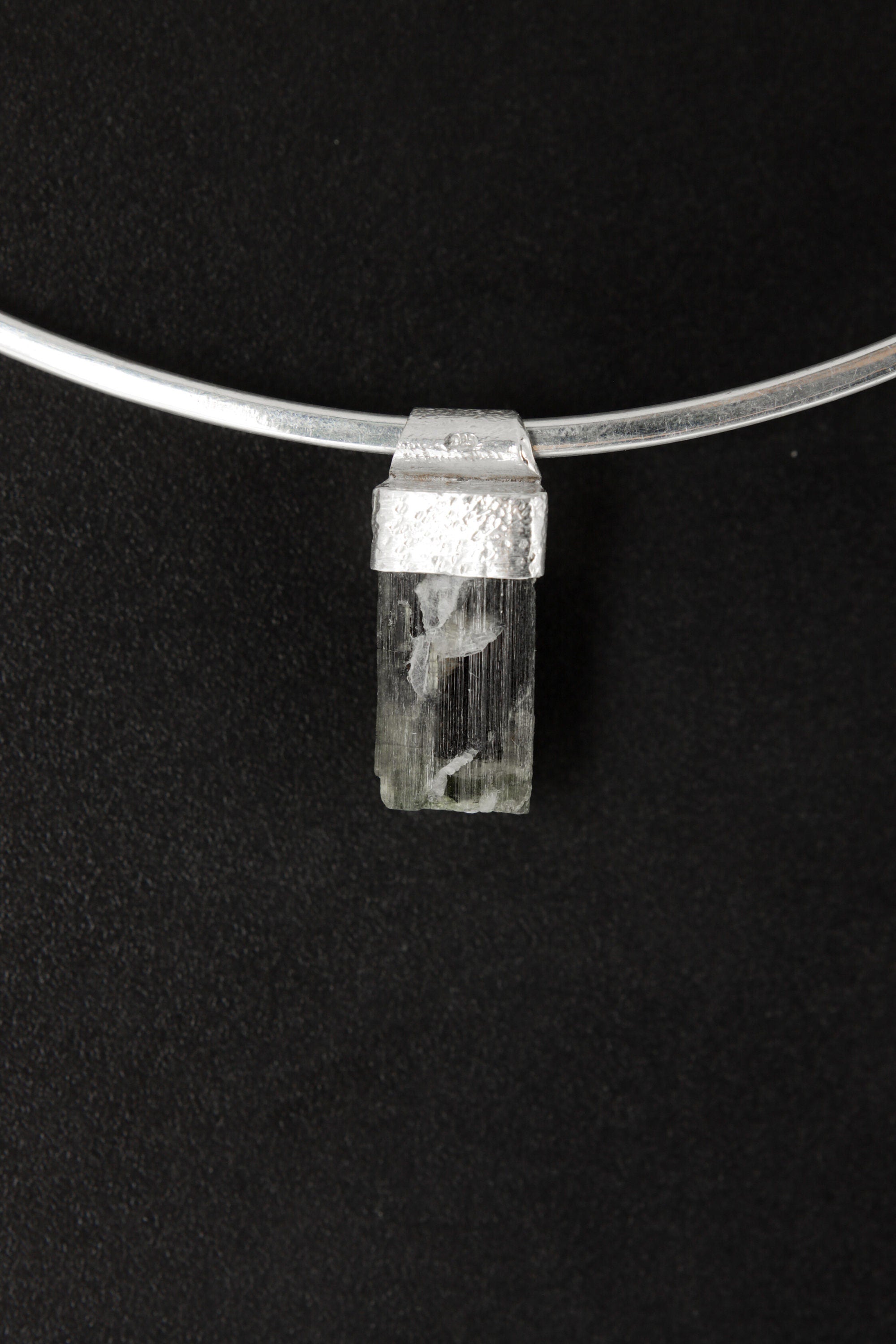 Himalayan Green Capped Gem Tourmaline Stack Pendant, Organic Textured 925 Sterling Silver, Heart Chakra, Emotional Balance, Unique Gift