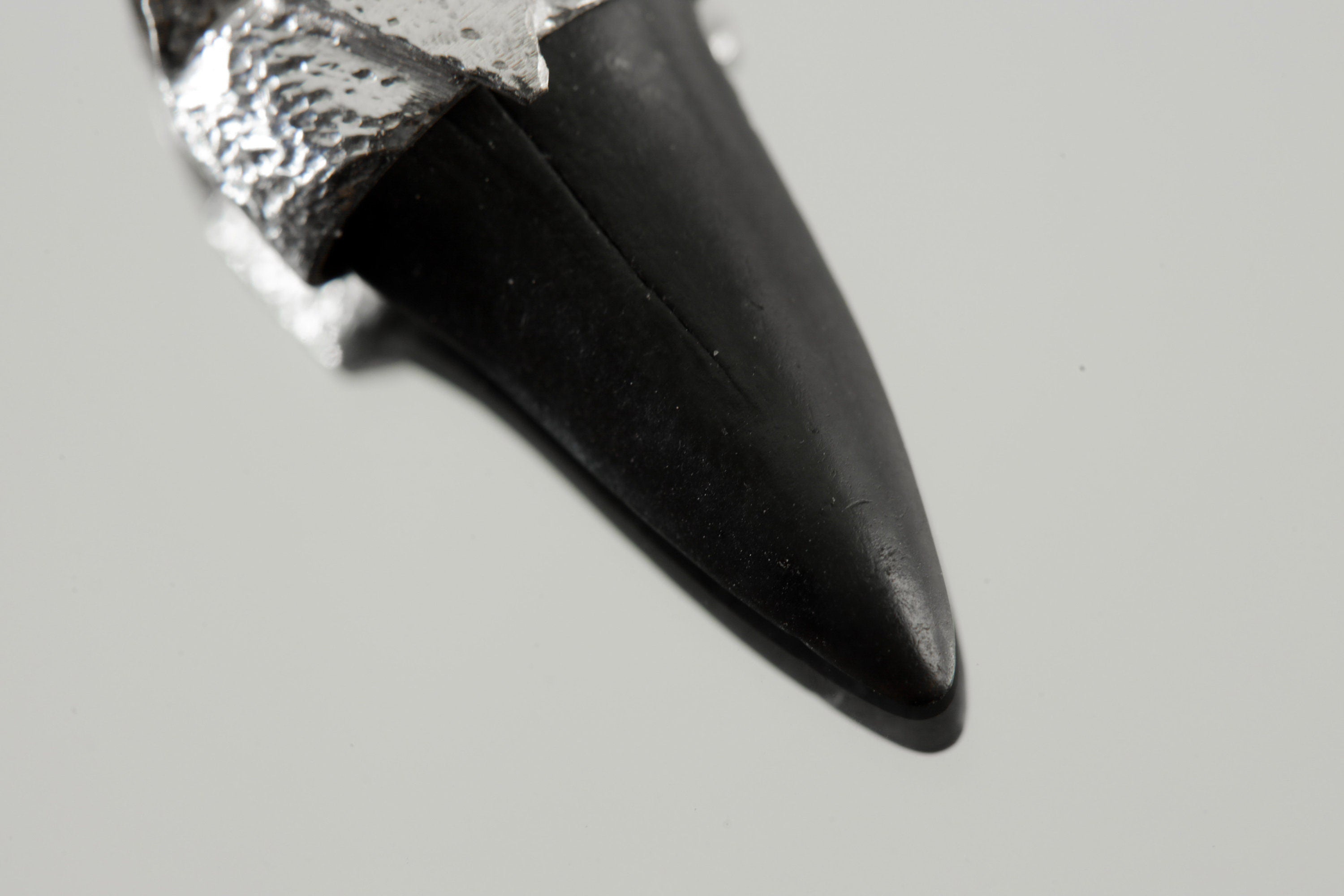 Small Megalodon Fossil Tooth - Stack Pendant - Organic Textured 925 Sterling Silver - Crystal Necklace - NO/01