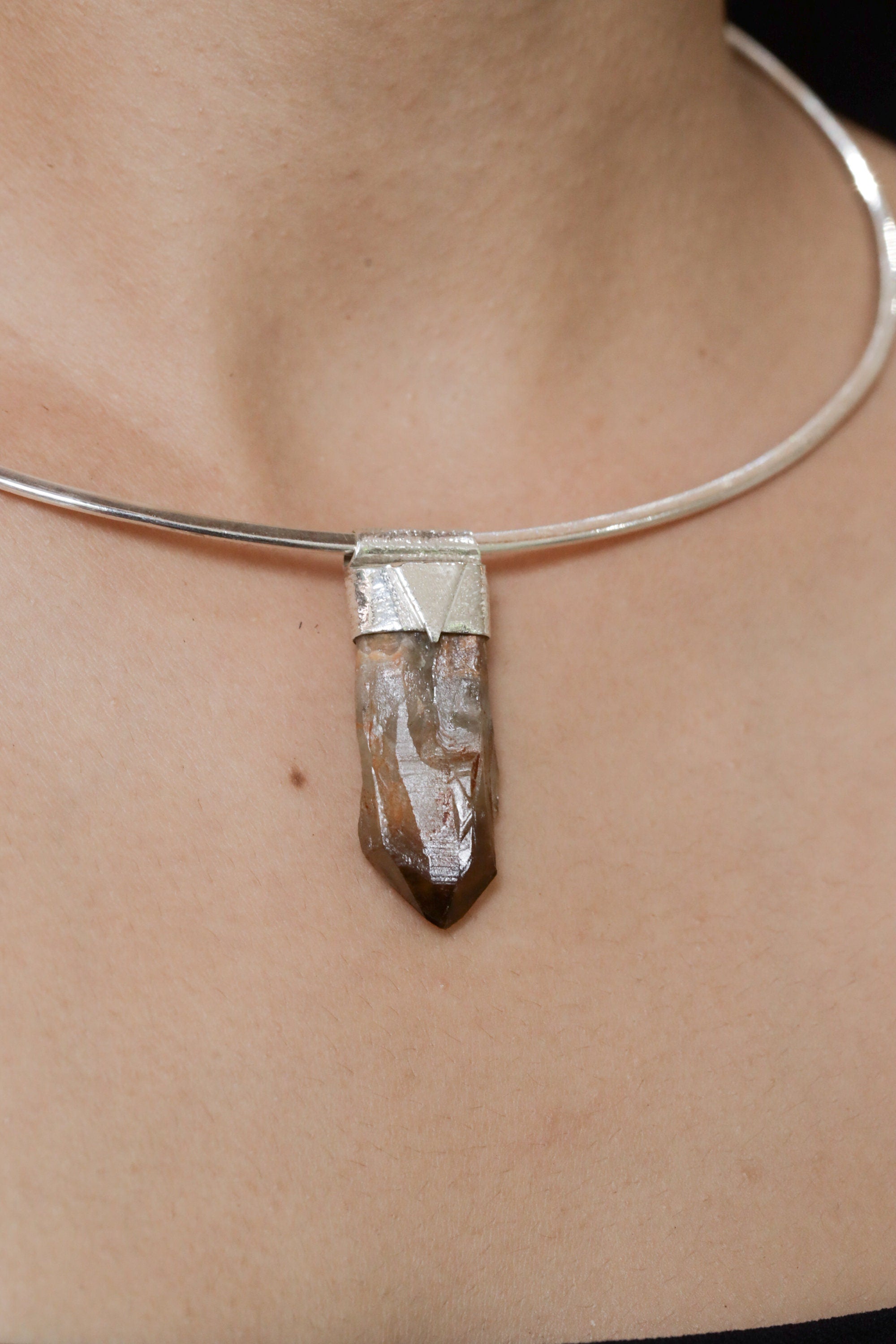 Australian Lithium Citrine Quartz Point Stack Pendant, Organic Textured 925 Sterling Silver, Solar Plexus Chakra, Sagittarius, Unique Gift