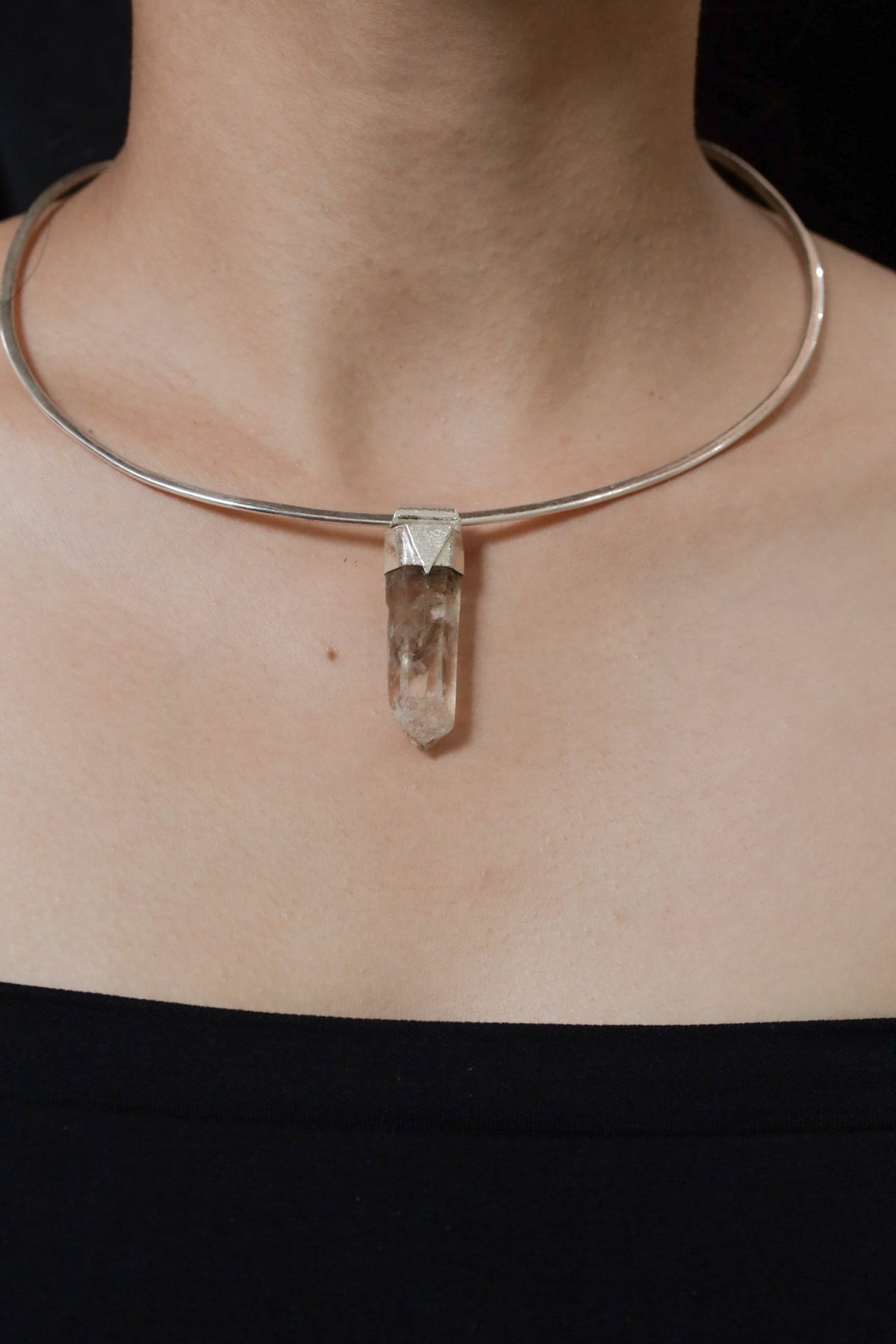 Lemurian Self-Healed Phantom Pyrite Inclusion Quartz Point Stack Pendant, Organic Textured Sterling Silver, Solar Plexus Chakra, Unique Gift